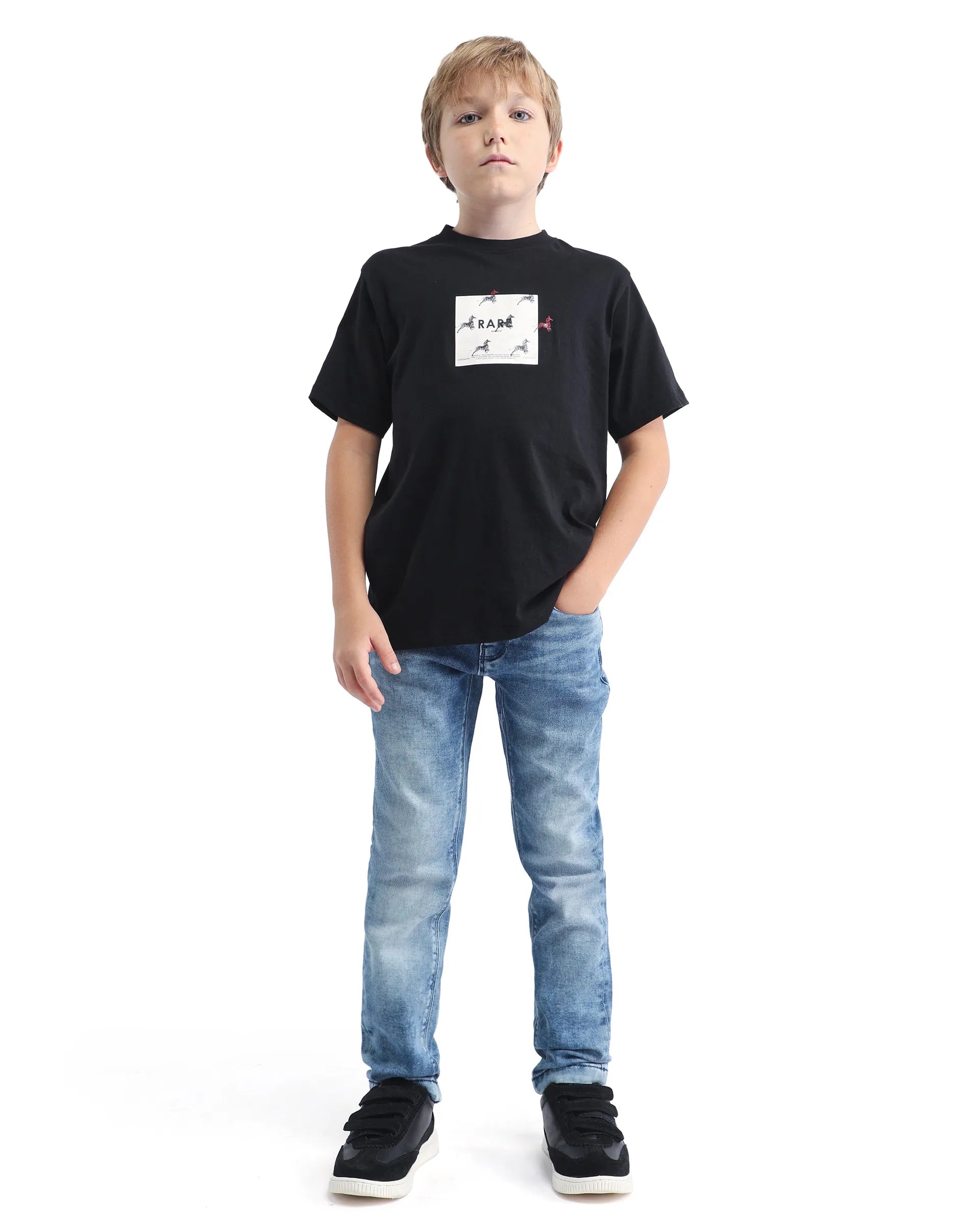 Rare Ones Kids Blux-K Dark Blue Cotton Blend Button And Zip Closure Plain Slim Fit Jeans