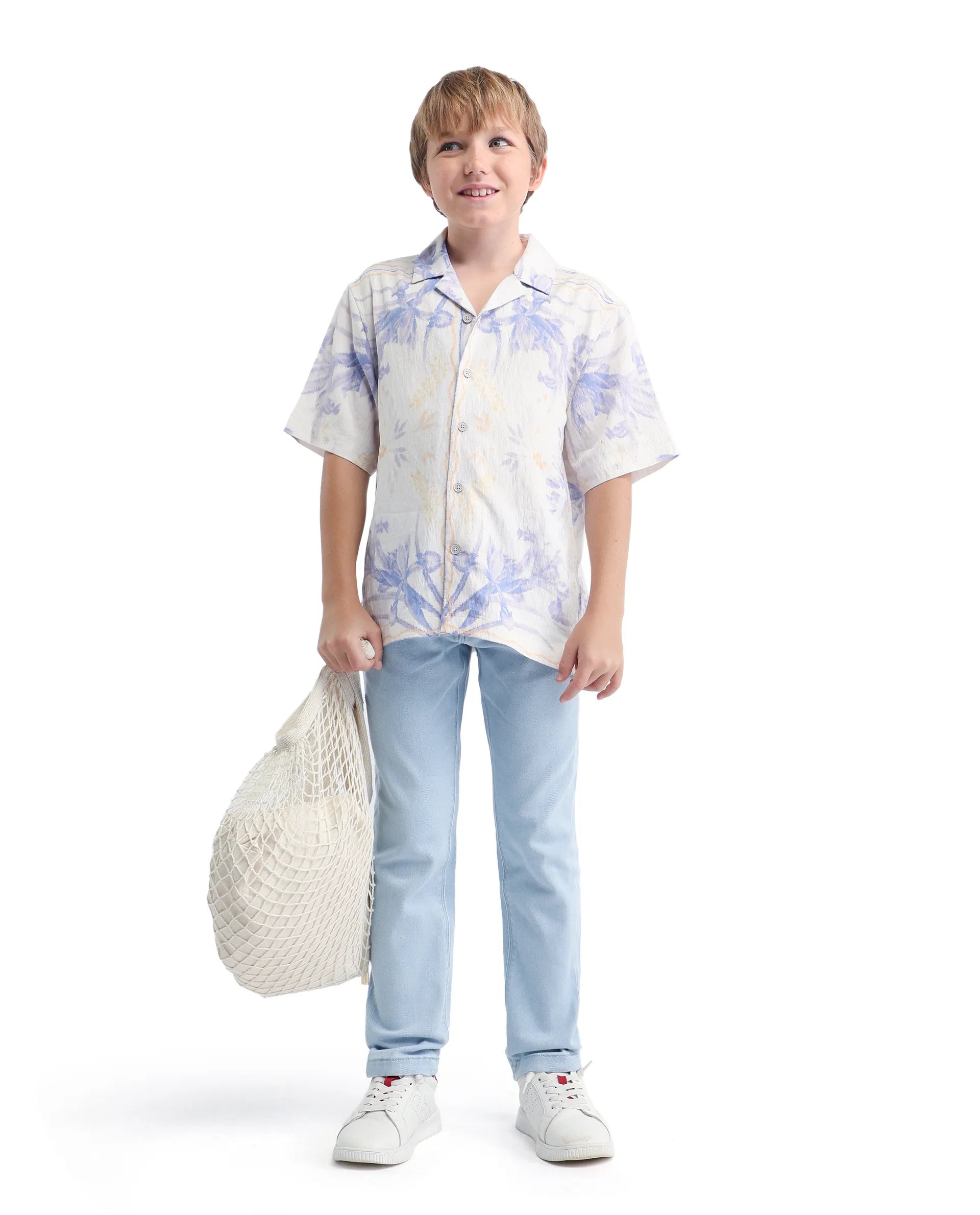 Rare Ones Kids Blux-K Light Blue Cotton Blend Button And Zip Closure Plain Slim Fit Jeans