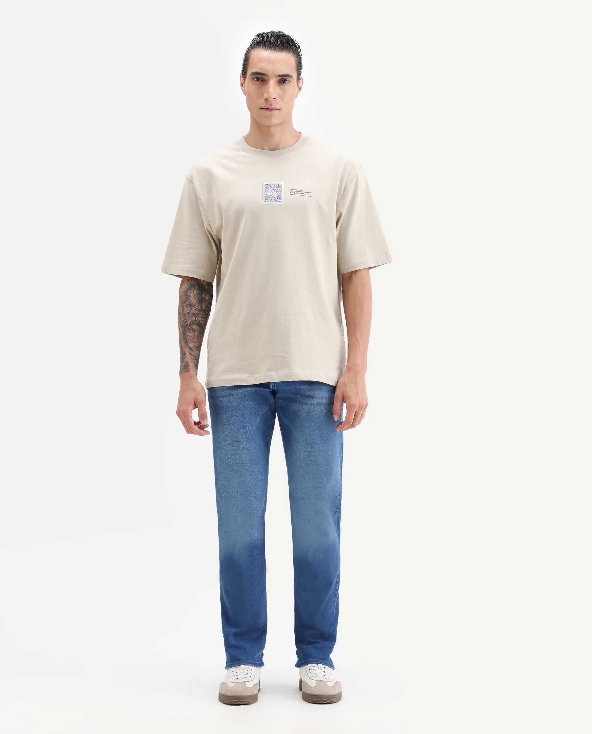 Rare Rabbit Men's Bluxx- 1 Blue Cotton Blend Fabric Morris Regular Plain Jeans