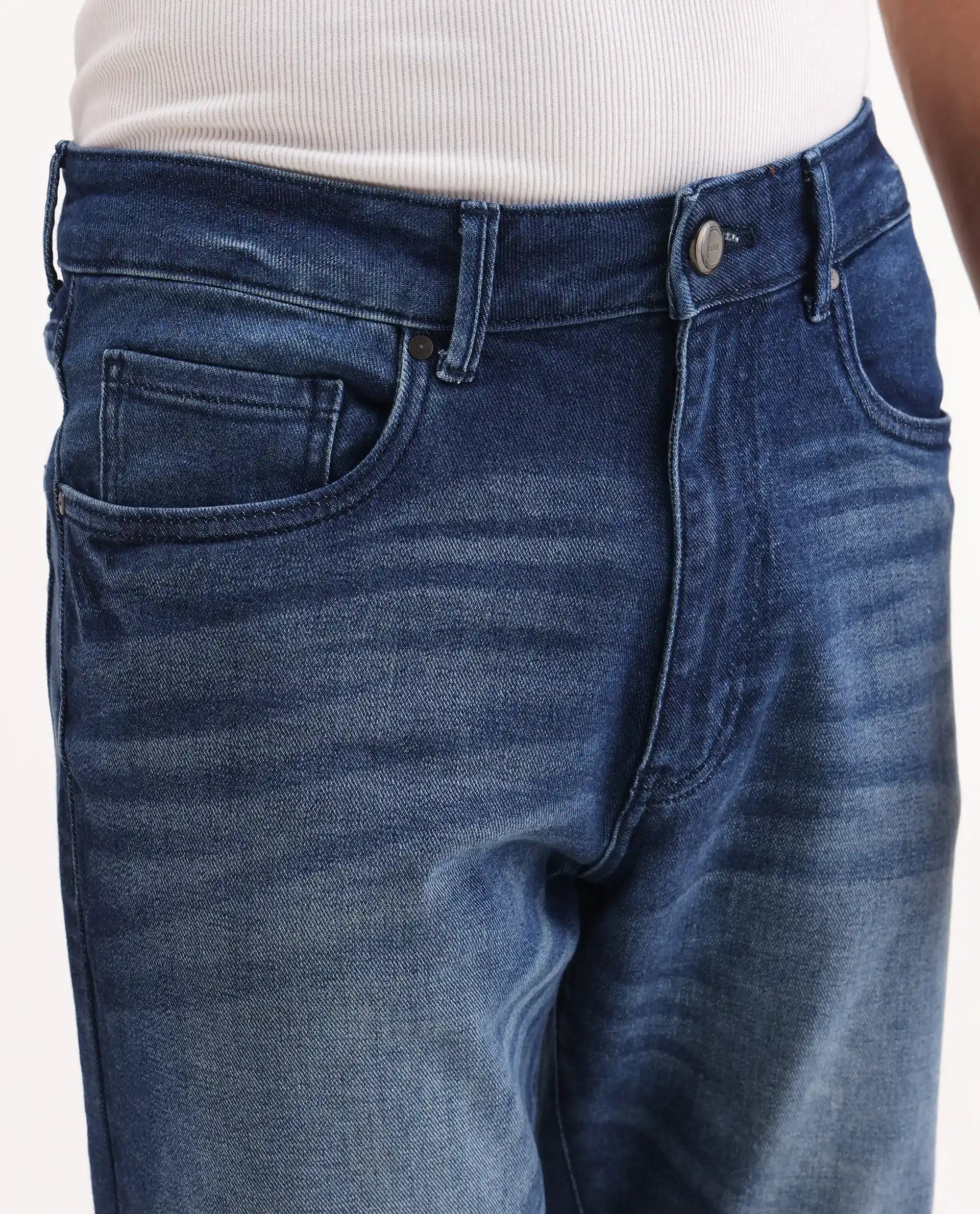 Rare Rabbit Men's Bluxx Dark Blue Cotton Blend Fabric Morris Regular Plain Jeans