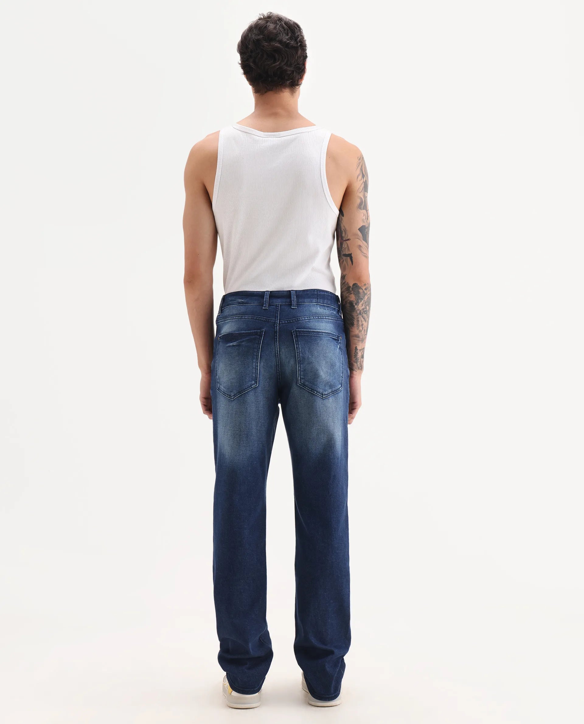 Rare Rabbit Men's Bluxx Dark Blue Cotton Blend Fabric Morris Regular Plain Jeans