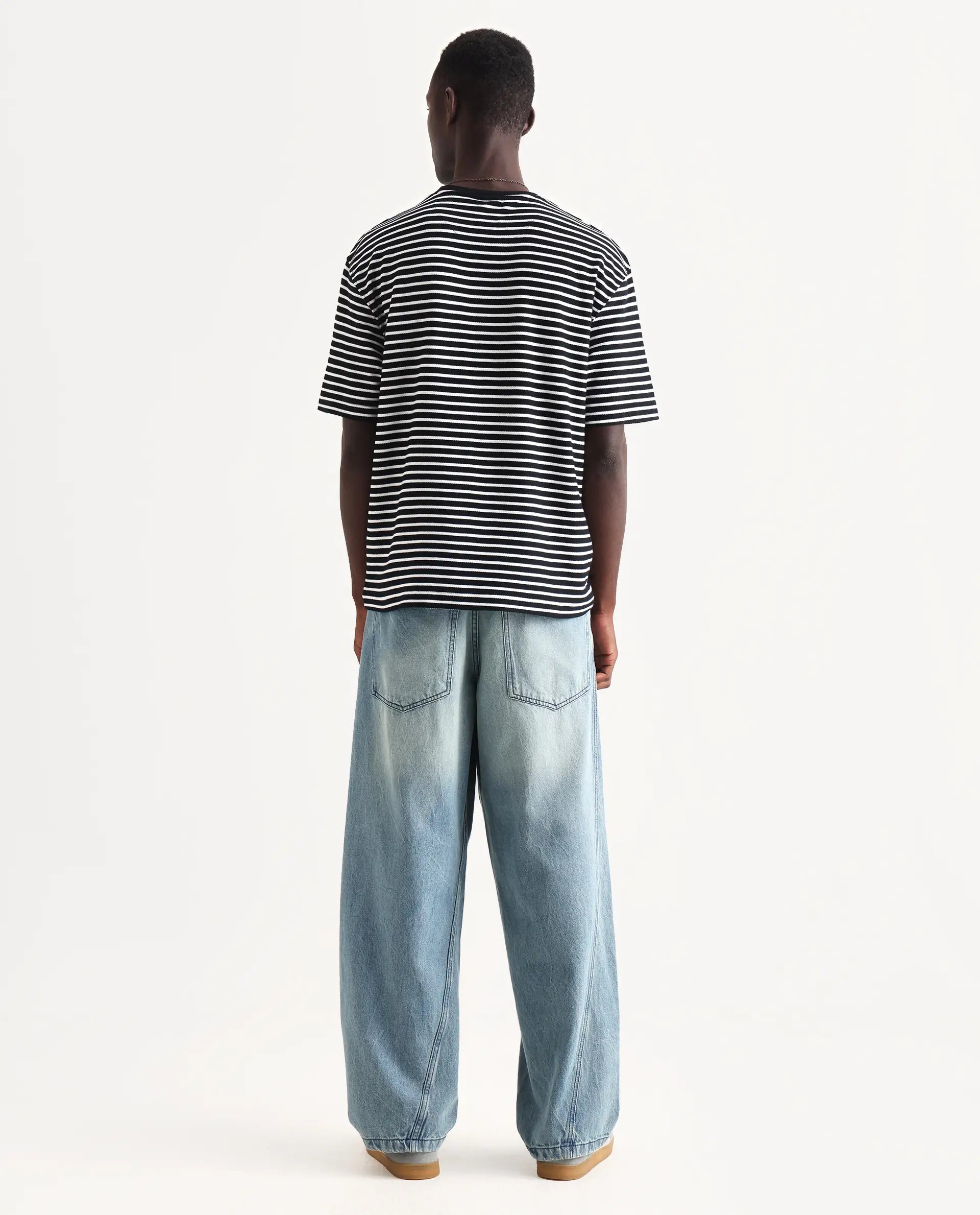 Rare Rabbit Men's Bo Blue Cotton Plain Baggy Fit Jeans