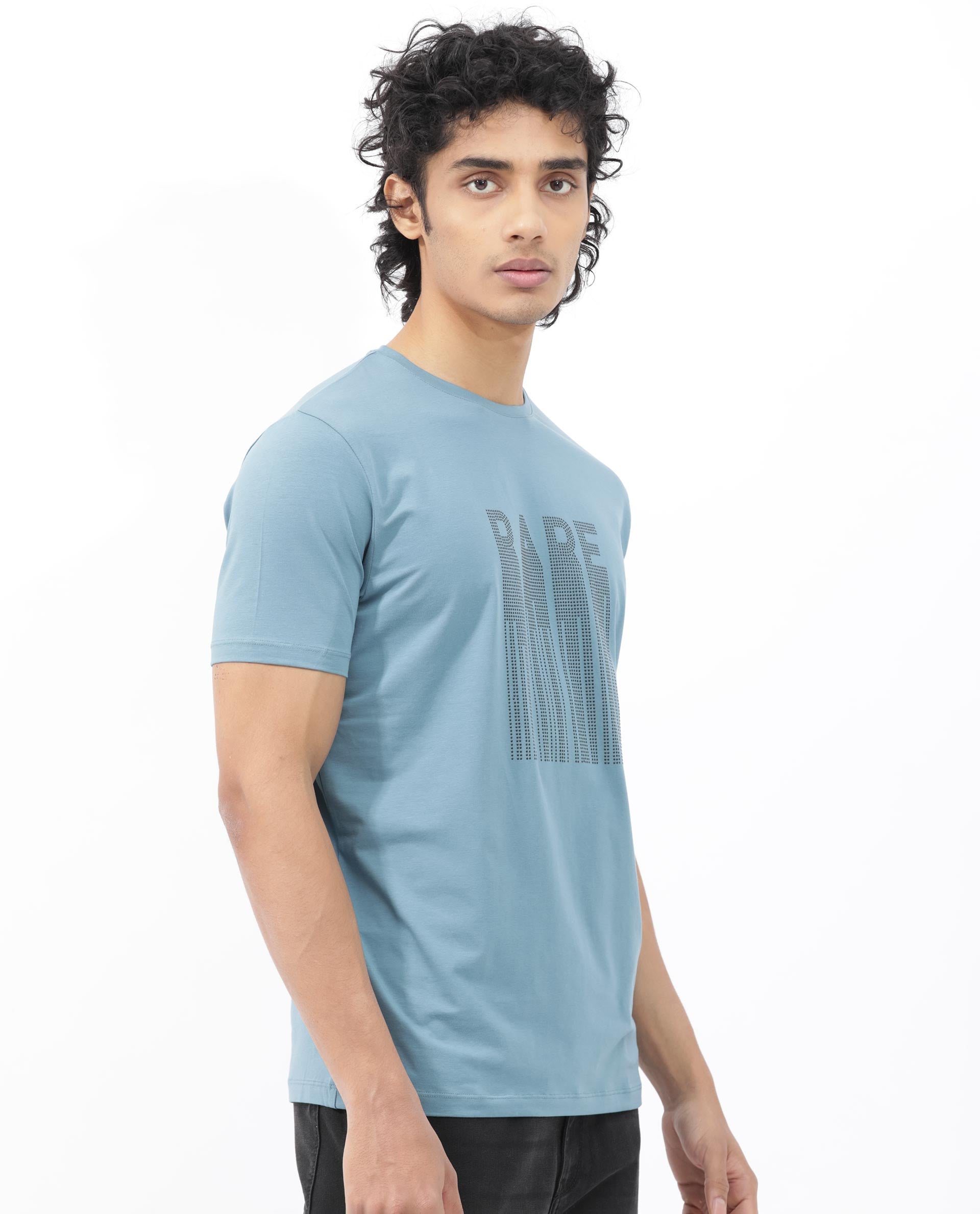 Rare Rabbit Mens Bocat Dusky Blue Short Sleeve Graphic Print T-Shirt