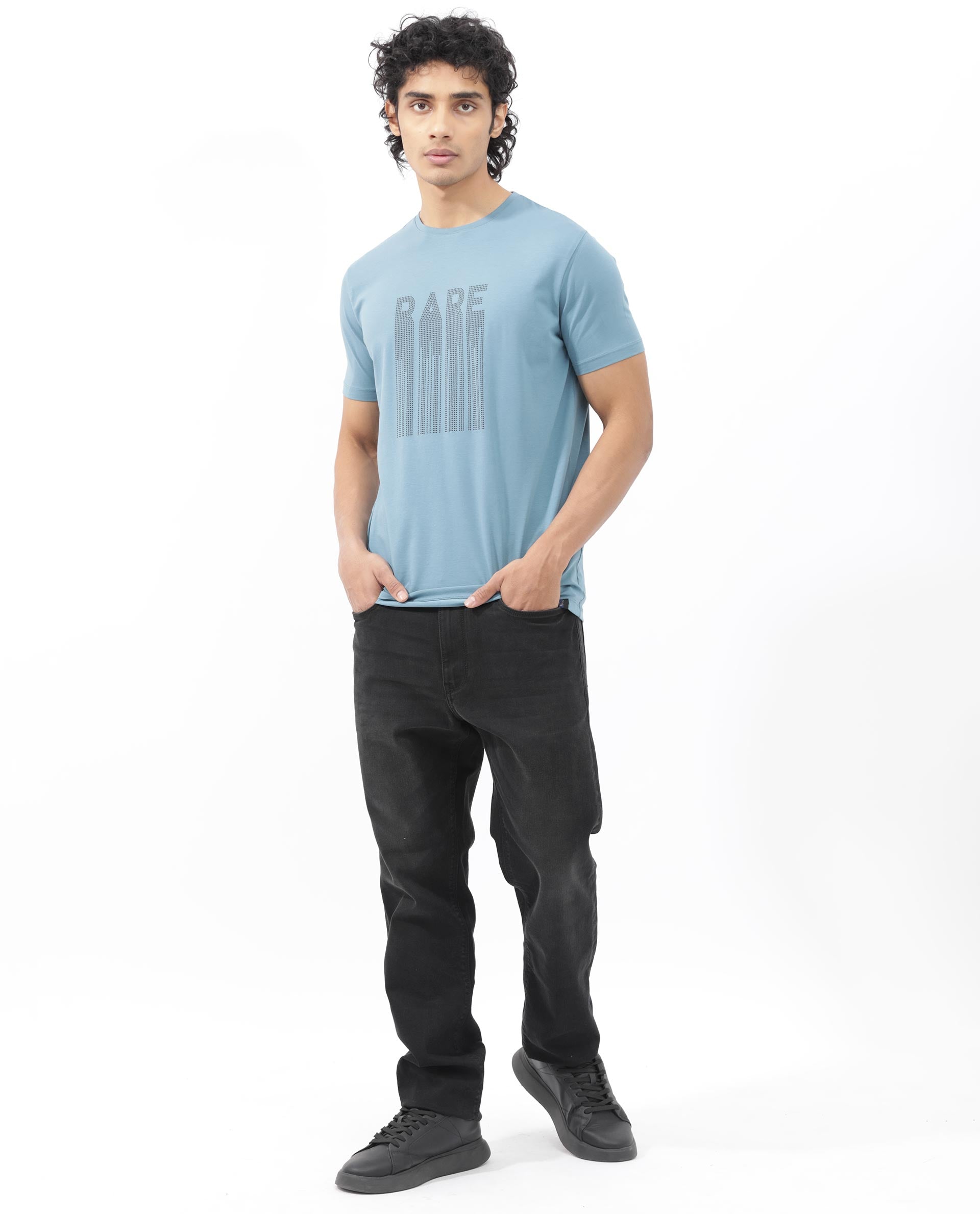 Rare Rabbit Mens Bocat Dusky Blue Short Sleeve Graphic Print T-Shirt