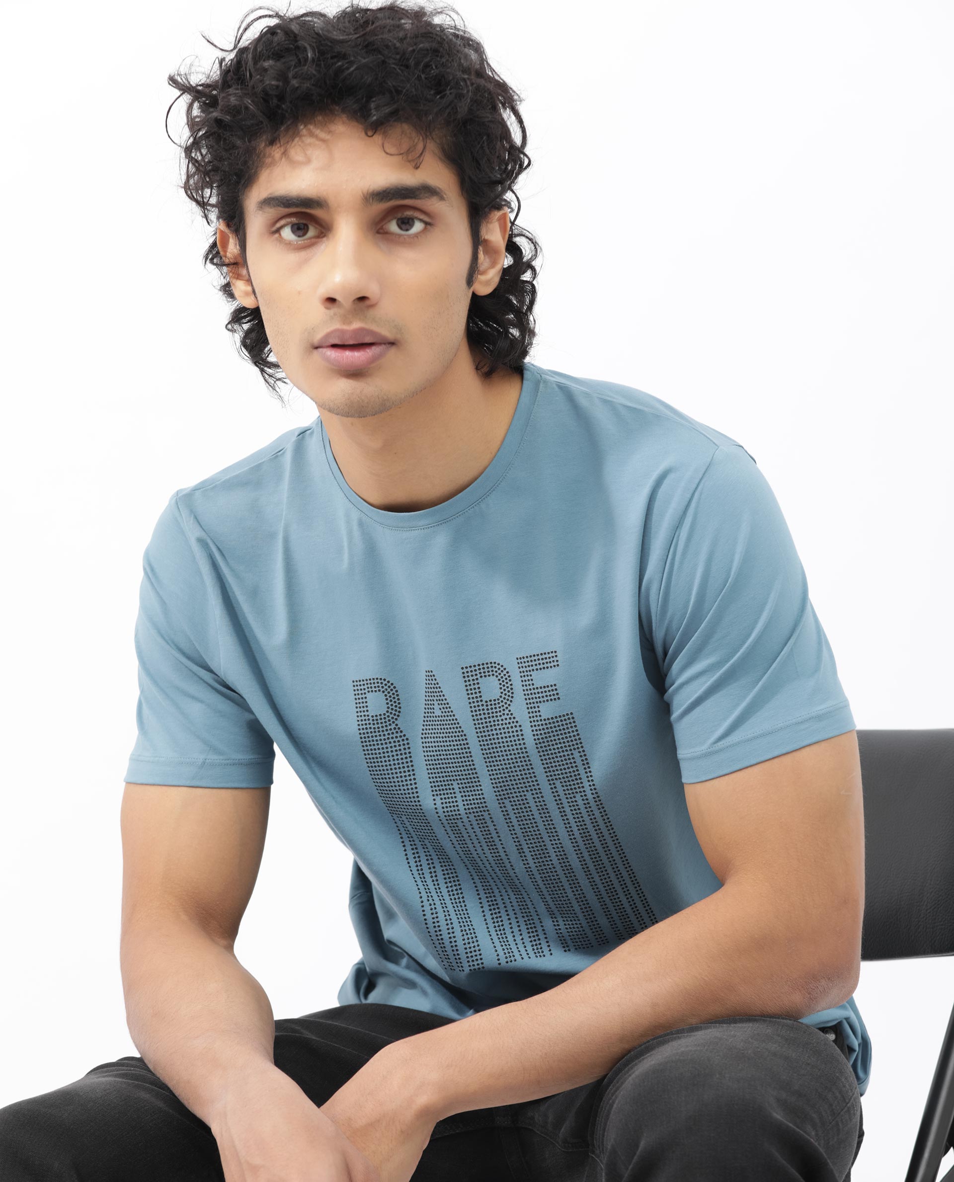 Rare Rabbit Mens Bocat Dusky Blue Short Sleeve Graphic Print T-Shirt