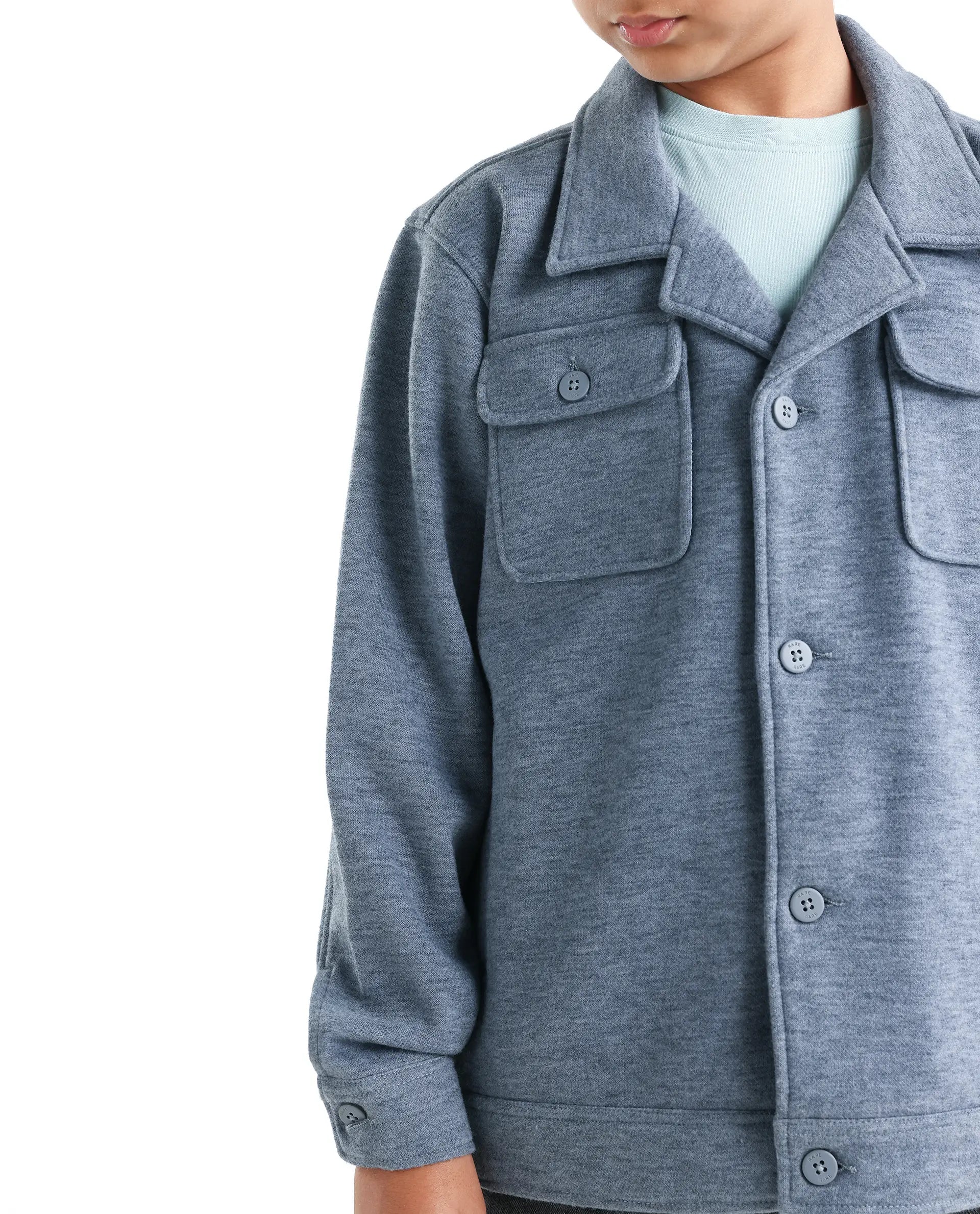 Rare Ones Kids Bochin Blue Polyester Button Closure Flat Collar Plain Full Sleeves Regular Fit Jacket