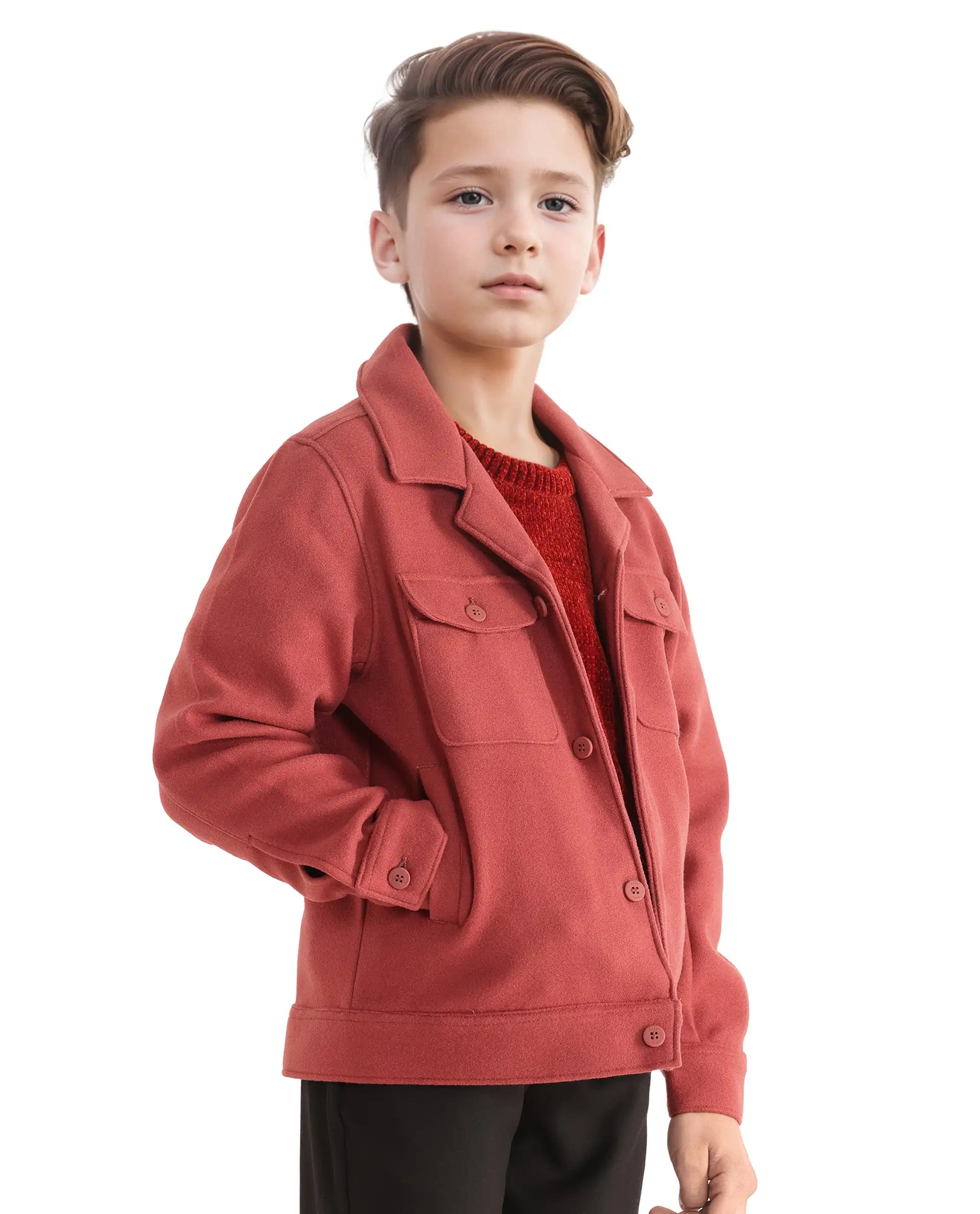 Rare Ones Kids Bochin Rust Button Closure Lapel Neck Full Sleeve Jacket