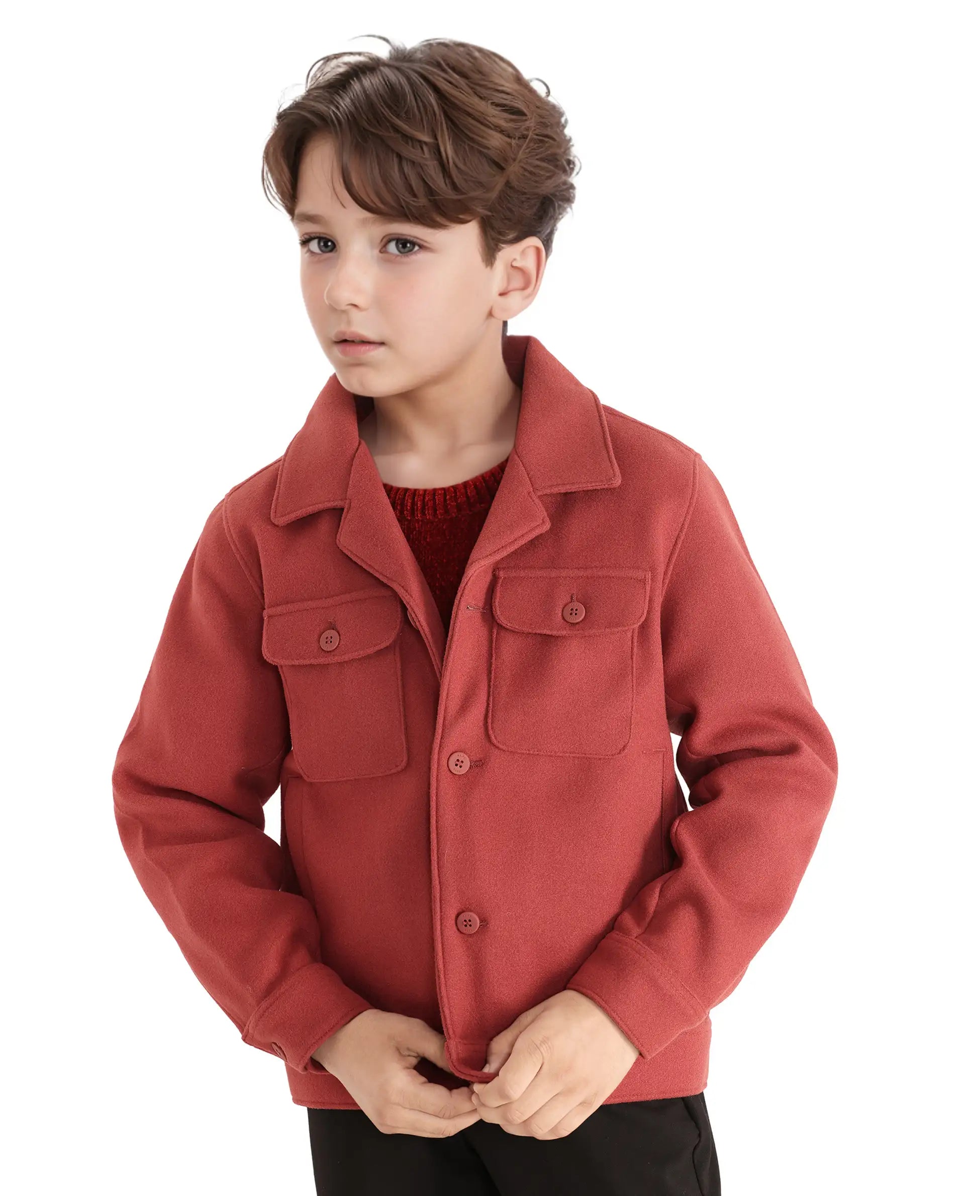 Rare Ones Kids Bochin Rust Button Closure Lapel Neck Full Sleeve Jacket