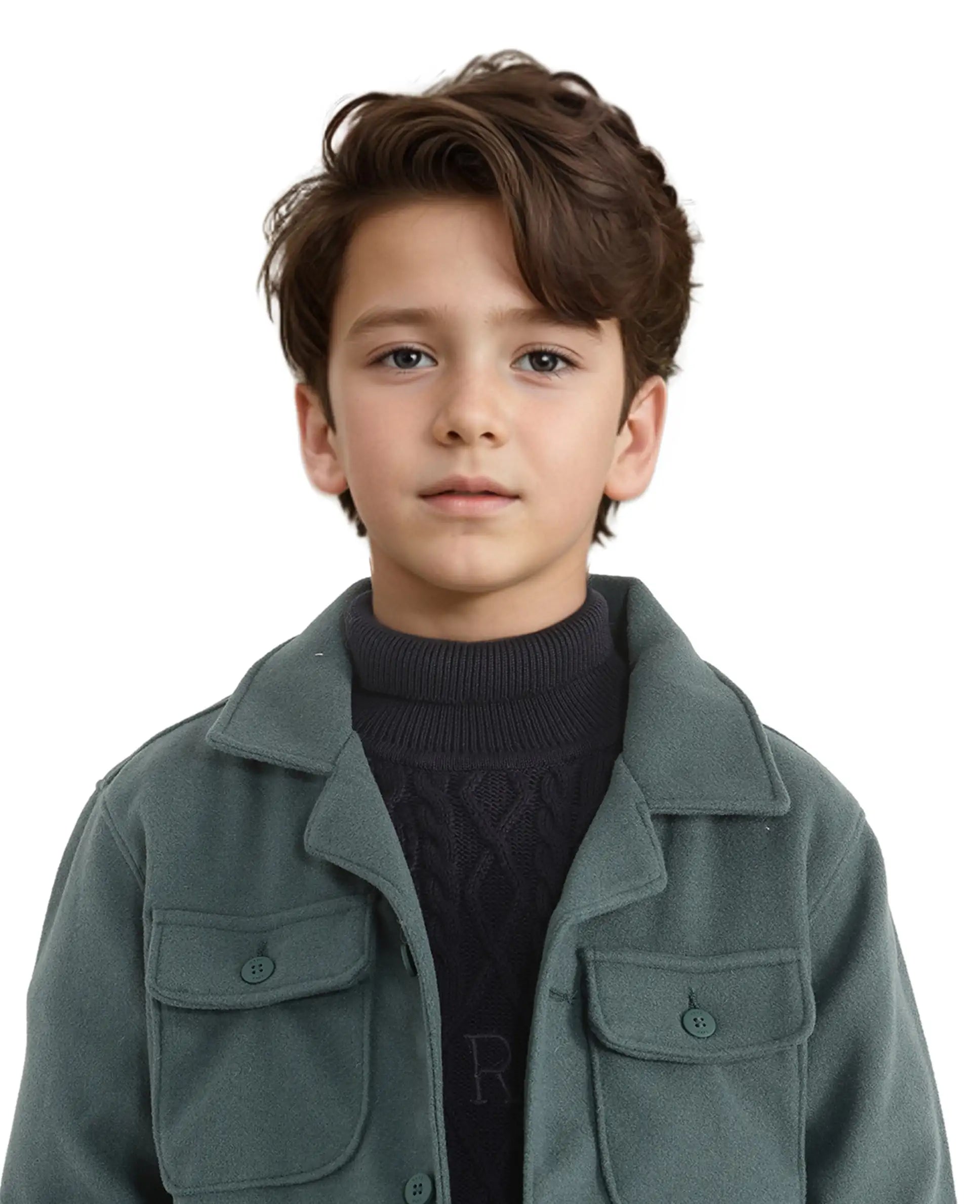 Rare Ones Kids Bochin Teal Button Closure Lapel Neck Full Sleeve Jacket