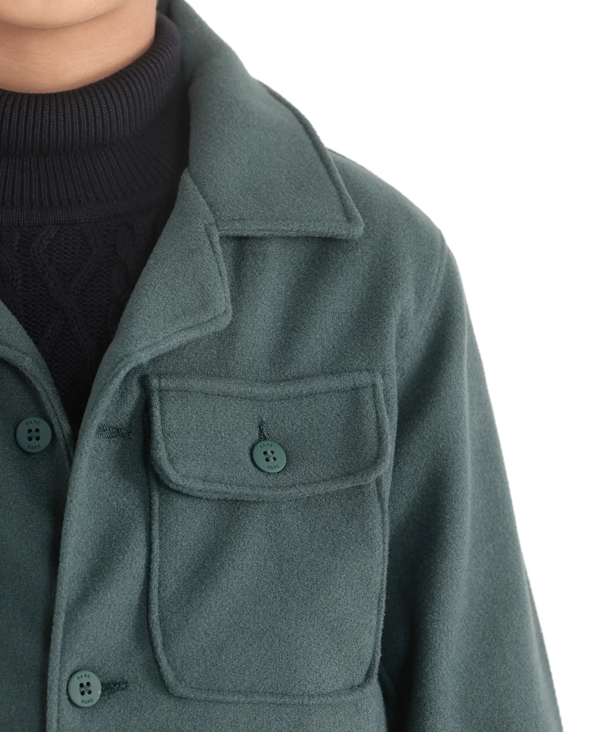 Rare Ones Kids Bochin Teal Button Closure Lapel Neck Full Sleeve Jacket