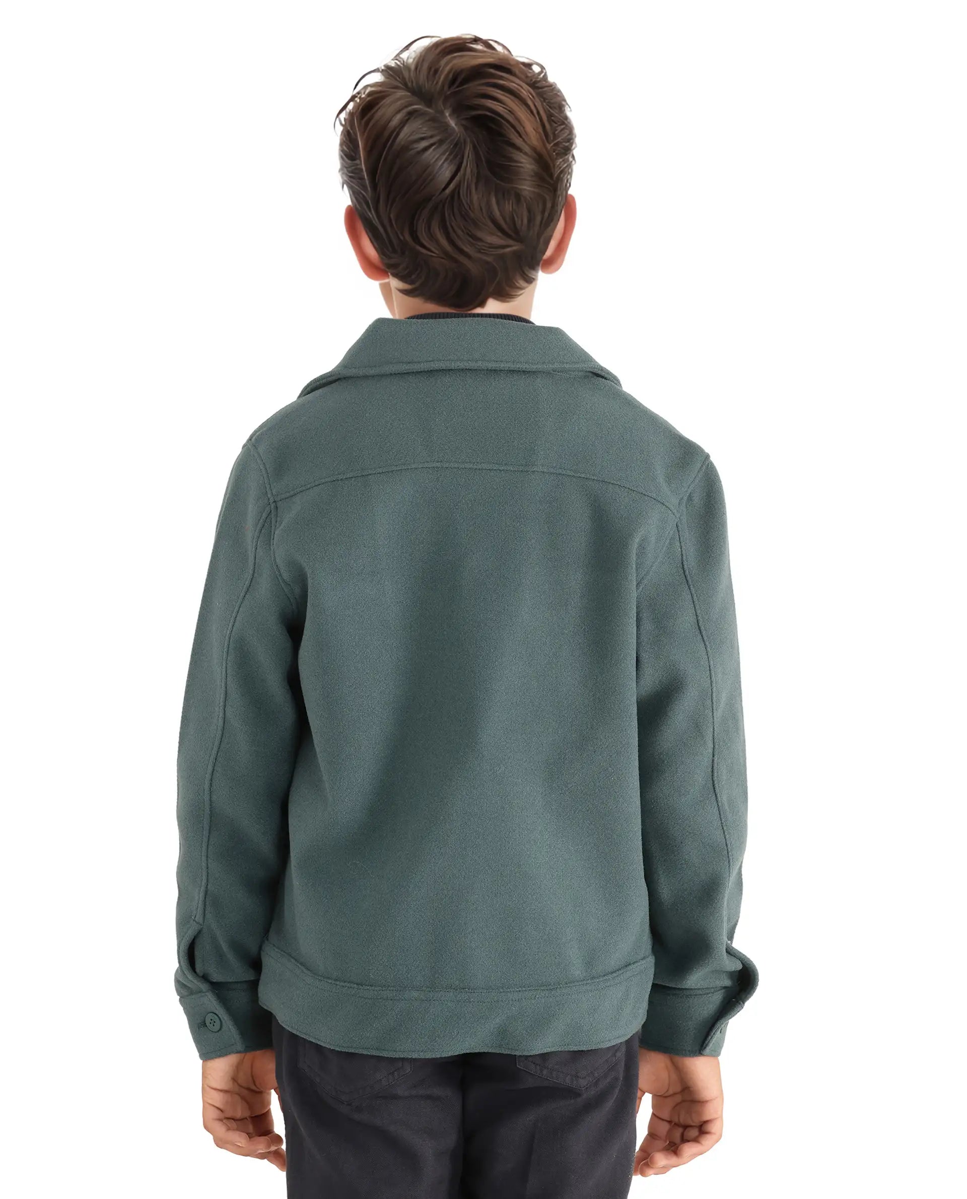 Rare Ones Kids Bochin Teal Button Closure Lapel Neck Full Sleeve Jacket