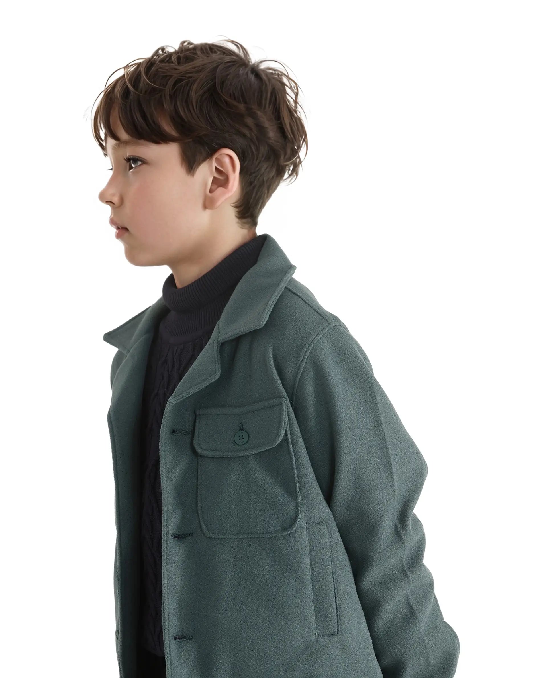 Rare Ones Kids Bochin Teal Button Closure Lapel Neck Full Sleeve Jacket
