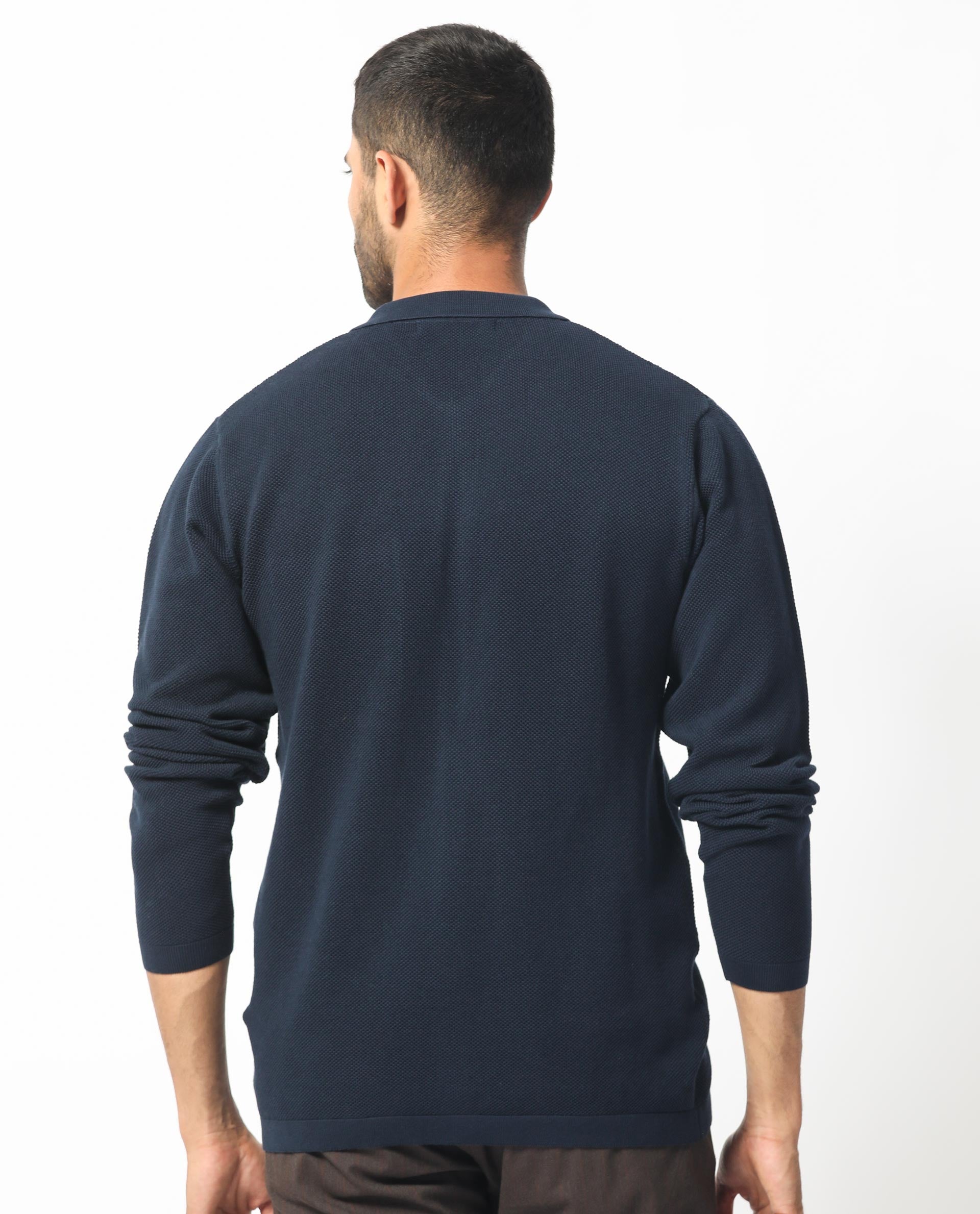 Rare Rabbit Men's Boise Ls Navy Cotton Fabric Full Sleeves Solid Knit Shirt