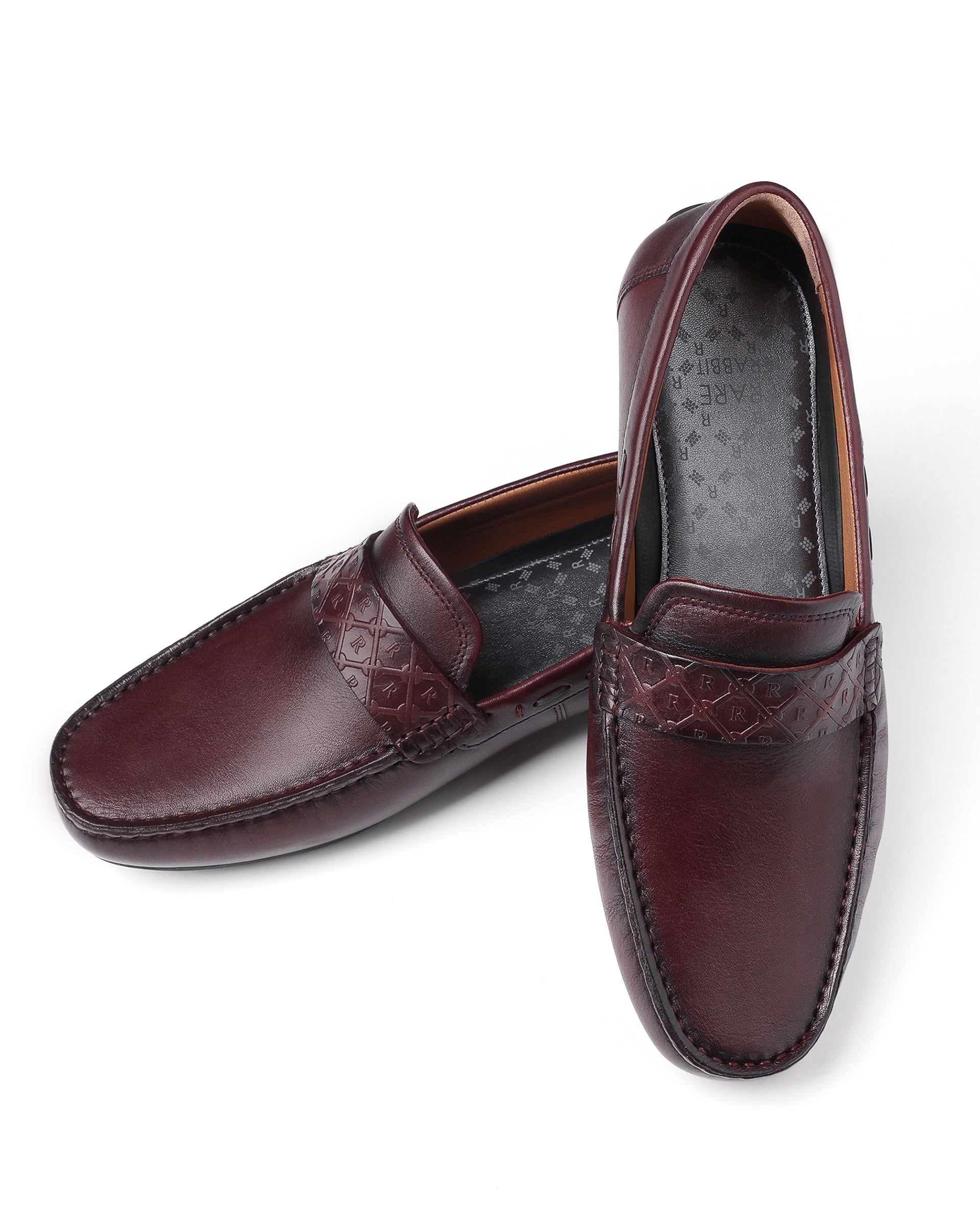 Rare Rabbit Men's Bold Burgundy Slip-On Monotone Genuine Leather Driver Moccasin