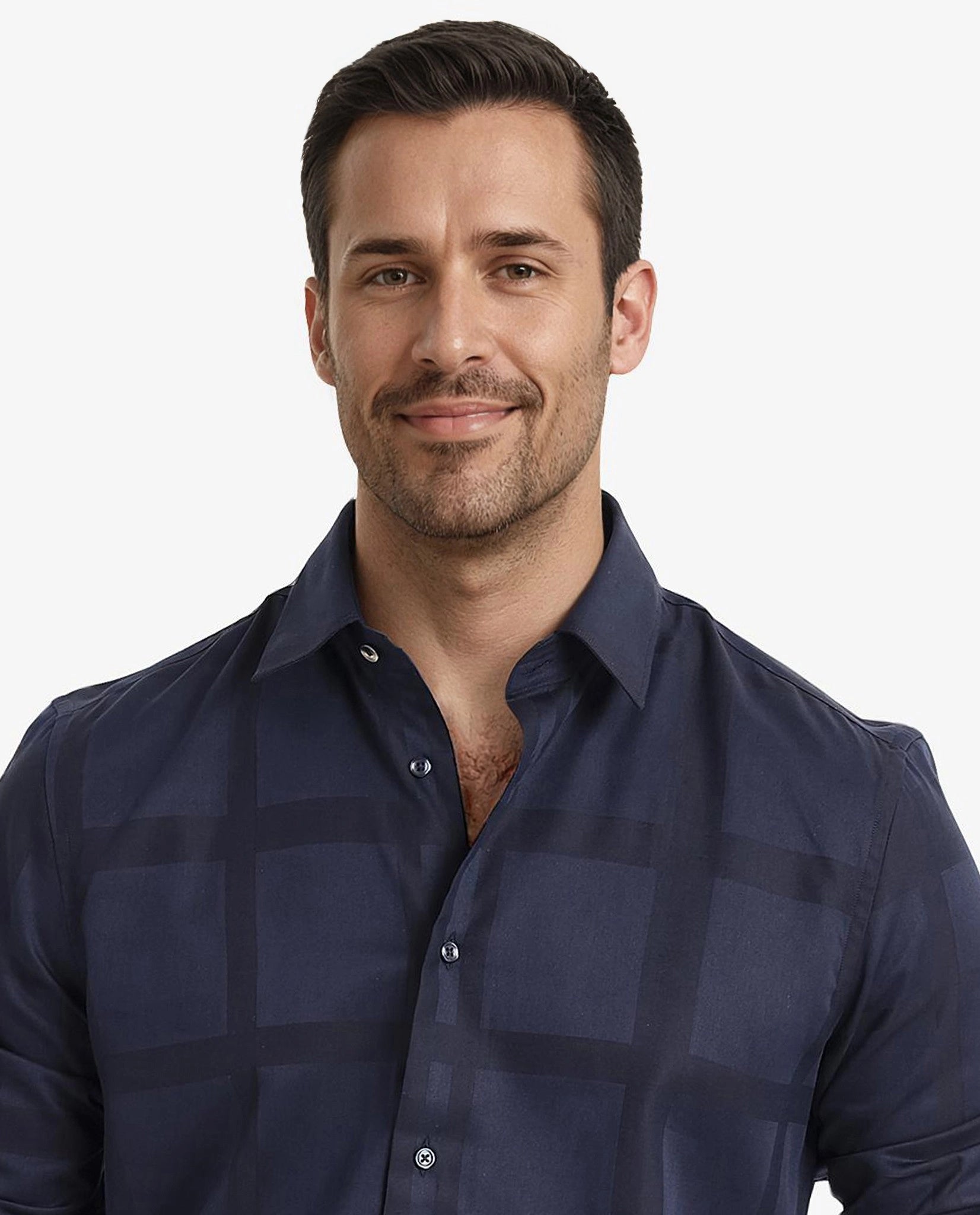 Rare Rabbit Men Bolin Dark Navy Cotton Lyocell Fabric Full Sleeve Regular Fit Tonal Check Shirt