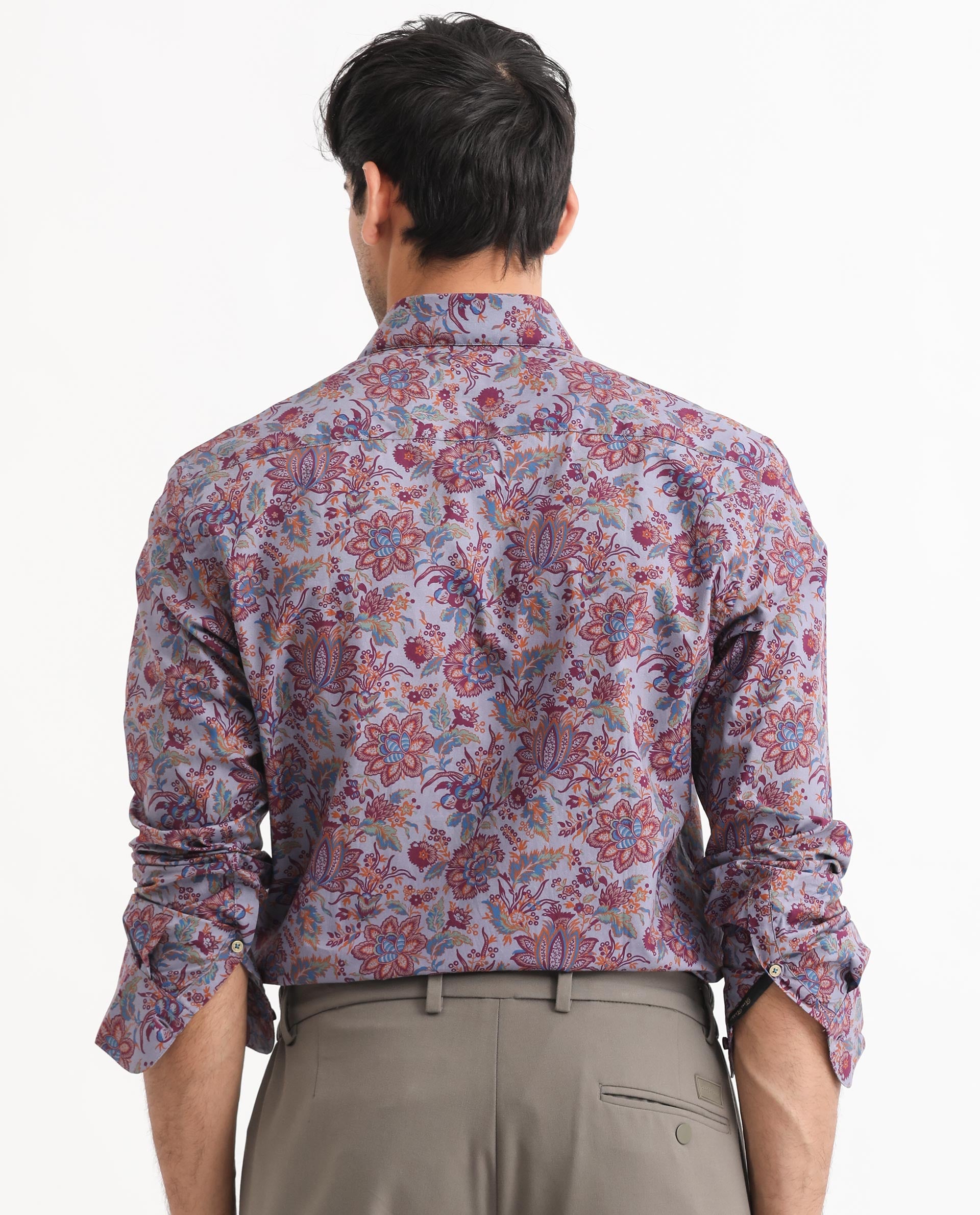 Rare Rabbit Men's Boltonn Pastel Purple Cotton Fabric Floral Print Full Sleeves Shirt