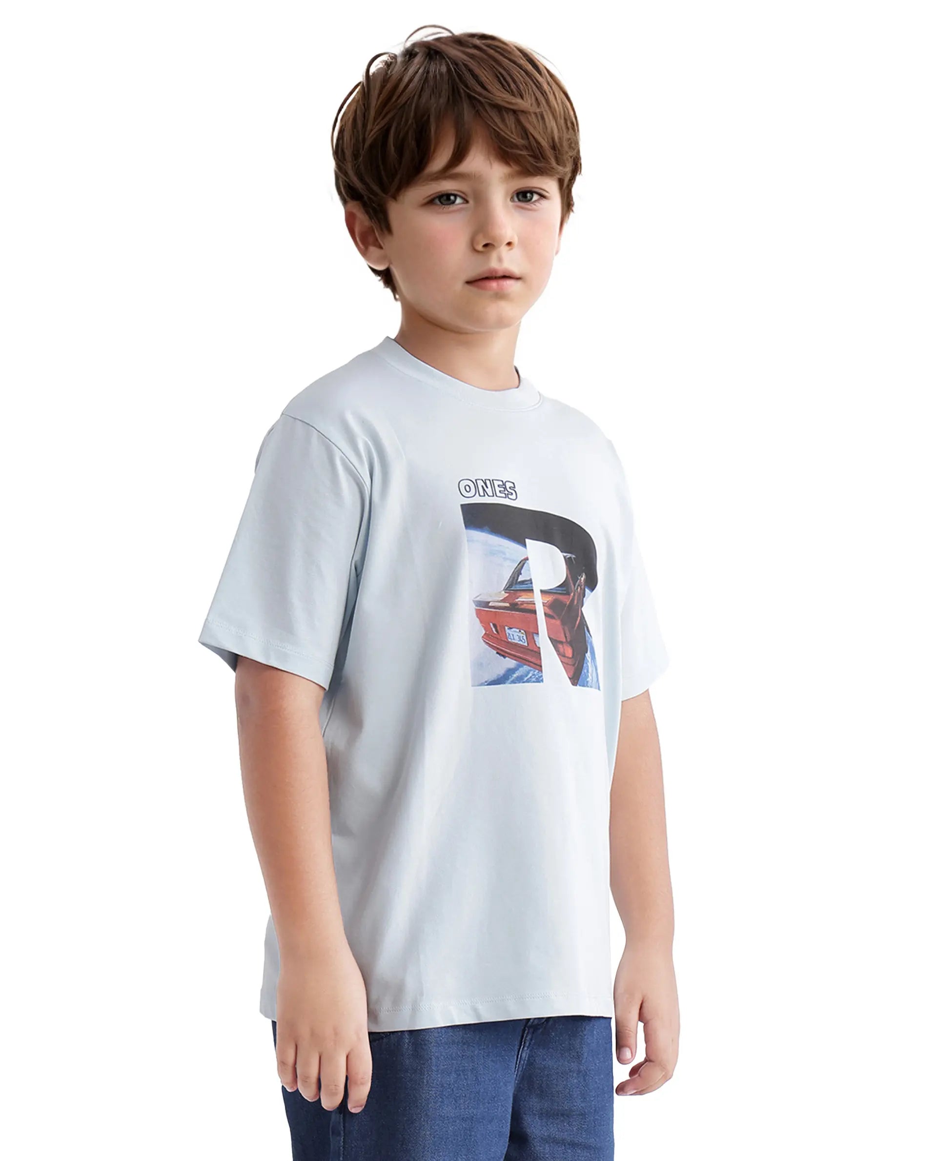 Rare Ones Kids Bolt Pastel Blue Cotton Blend Short Sleeve Crew Neck Print T-Shirt