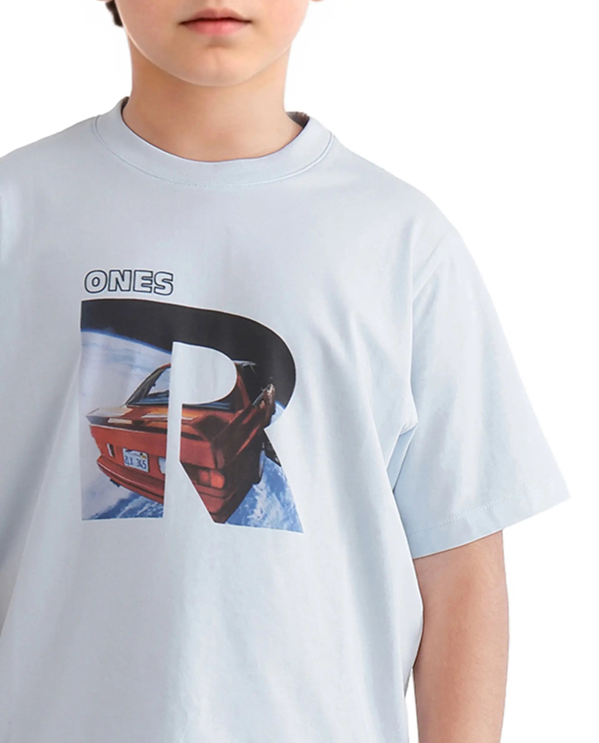 Rare Ones Kids Bolt Pastel Blue Cotton Blend Short Sleeve Crew Neck Print T-Shirt