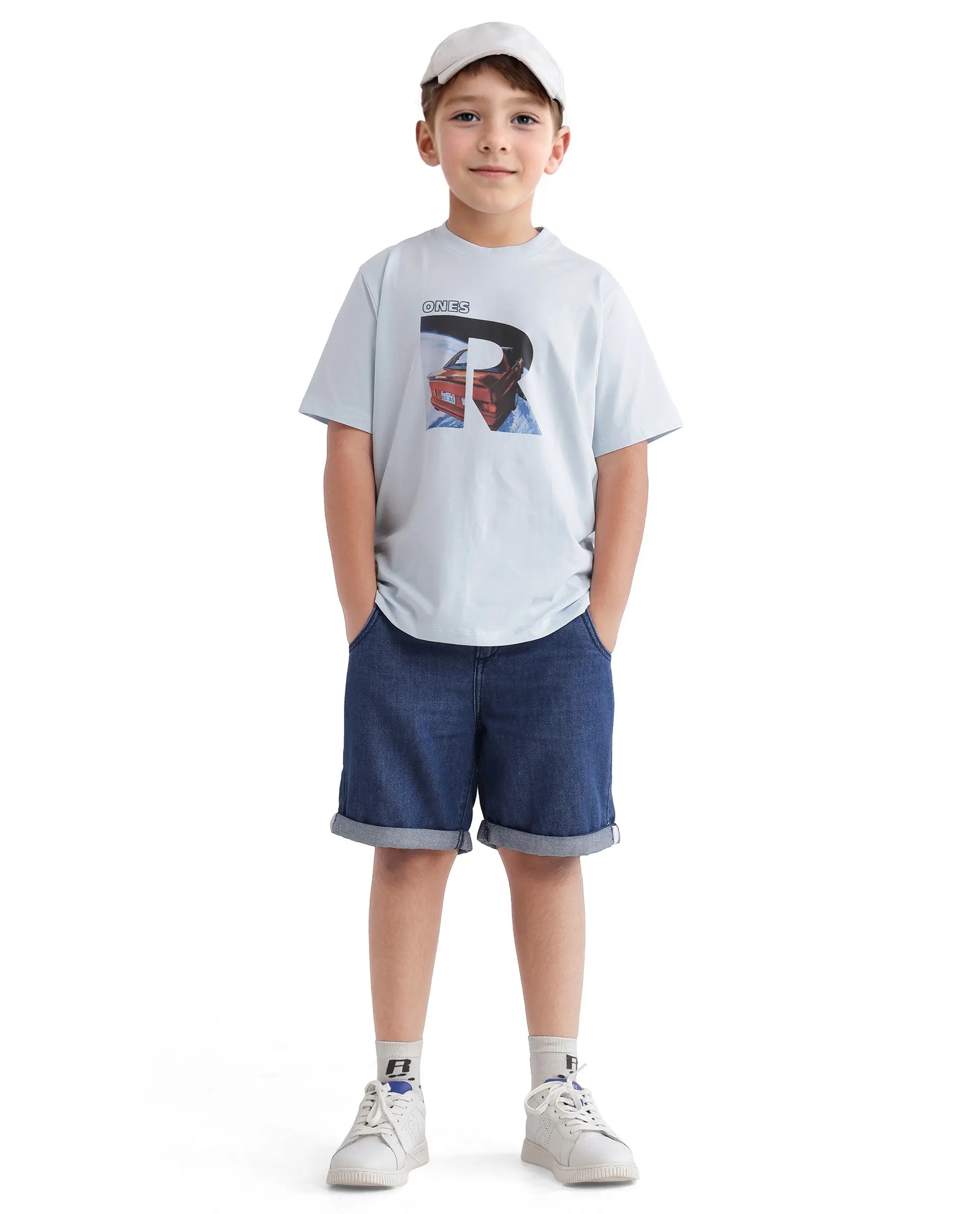 Rare Ones Kids Bolt Pastel Blue Cotton Blend Short Sleeve Crew Neck Print T-Shirt