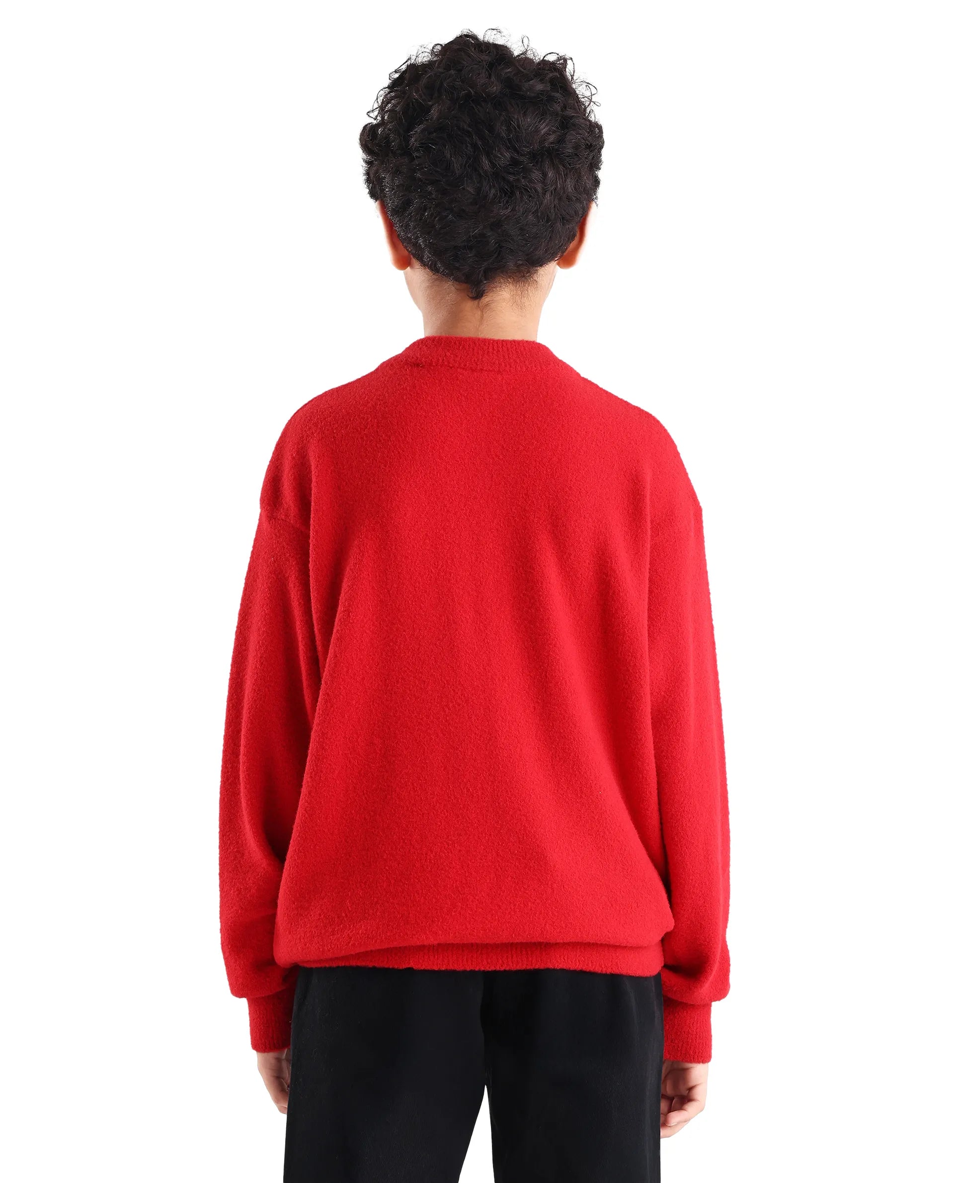 Rare Ones Kids Bon Red Acrylic Blend Typography Slip-On Closure Relaxed Fit Sweater