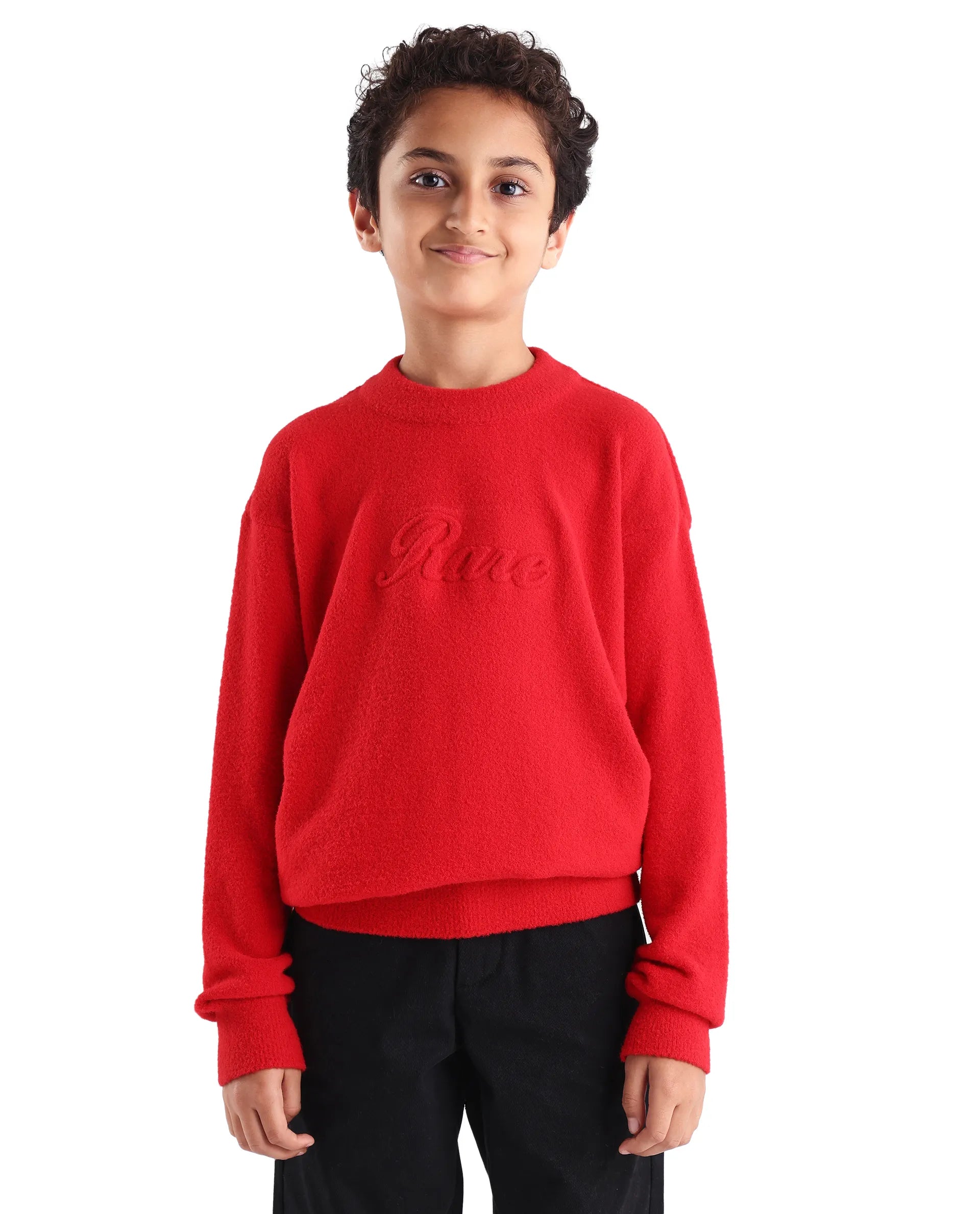 Rare Ones Kids Bon Red Acrylic Blend Typography Slip-On Closure Relaxed Fit Sweater