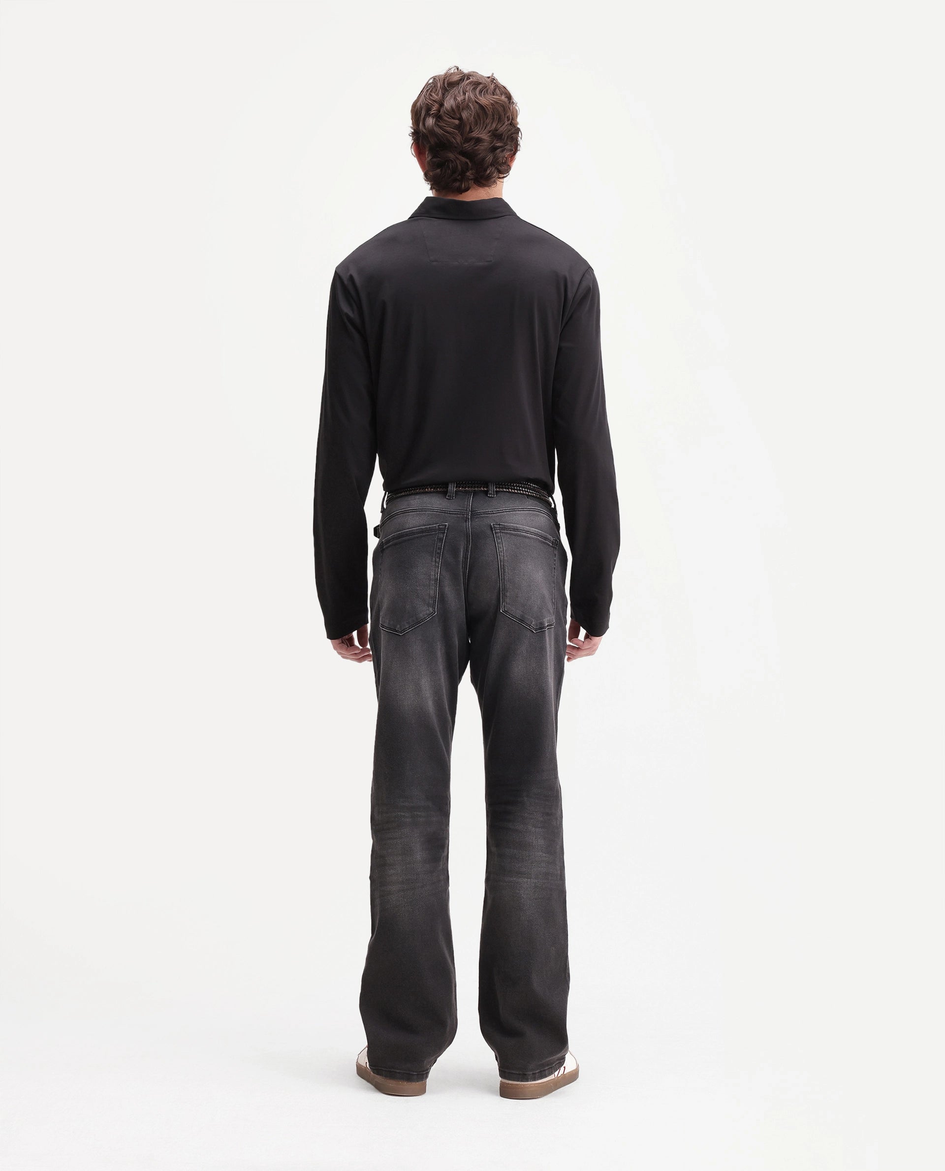 Rare Rabbit Men's Boot 1 Dark Grey Cotton Blend Knox Bootcut Plain Jeans
