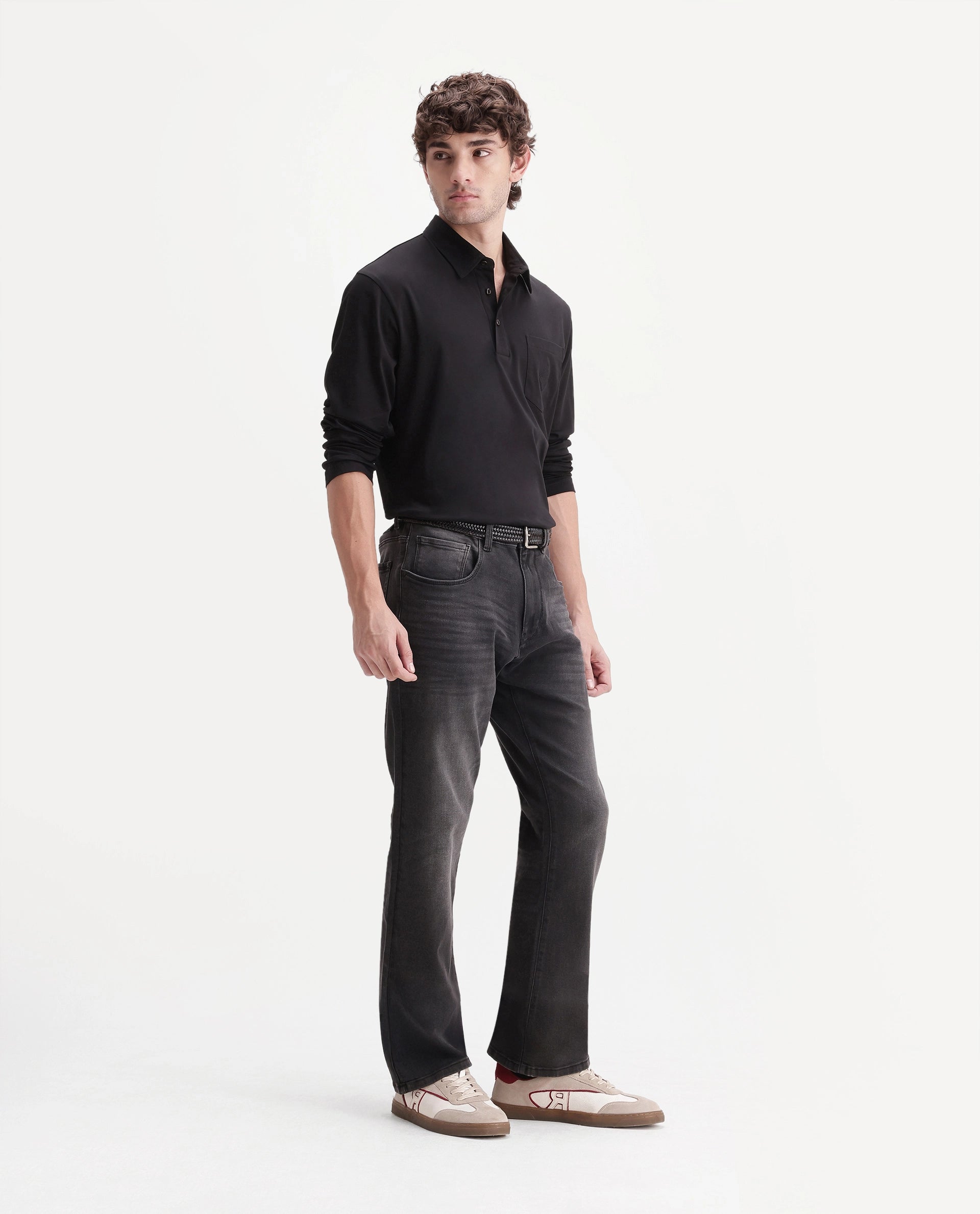 Rare Rabbit Men's Boot 1 Dark Grey Cotton Blend Knox Bootcut Plain Jeans