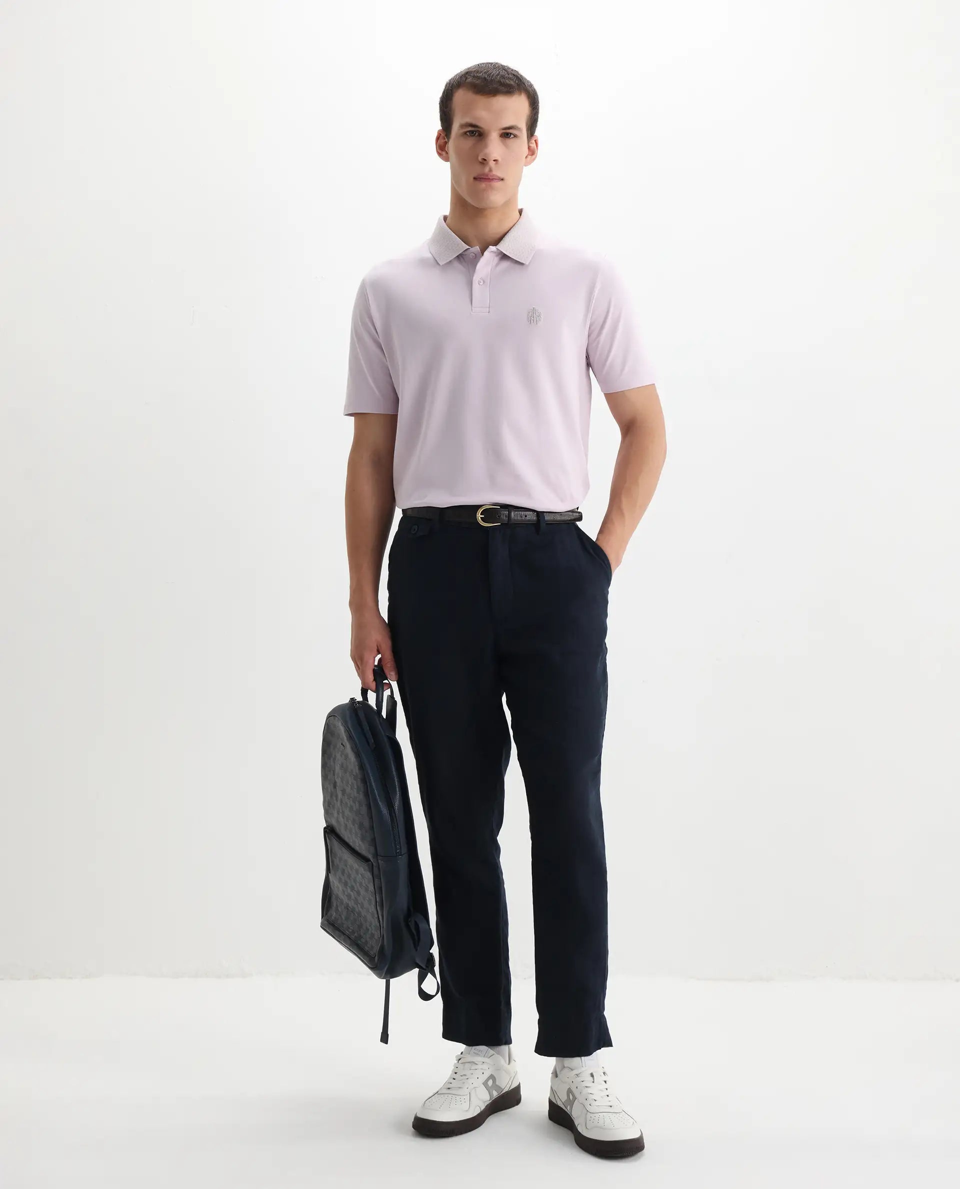 Rare Rabbit Men's Booth Light Purple Cotton Embroidered Regular Fit Half Sleeve Polo