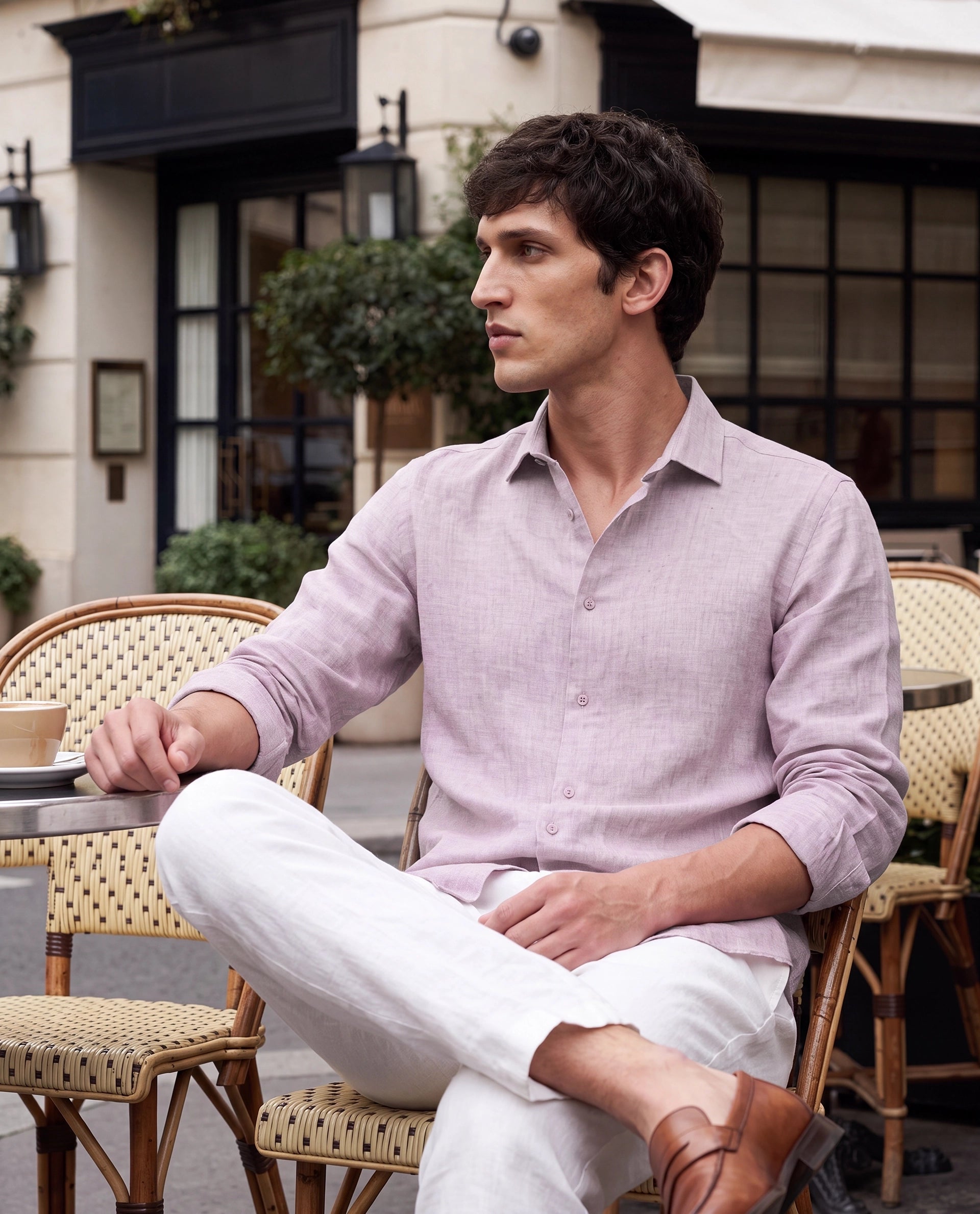 Rare Rabbit Men's Borium-26 Pink 100% Linen Full Sleeve Spread Collar Regular Fit Plain Shirt