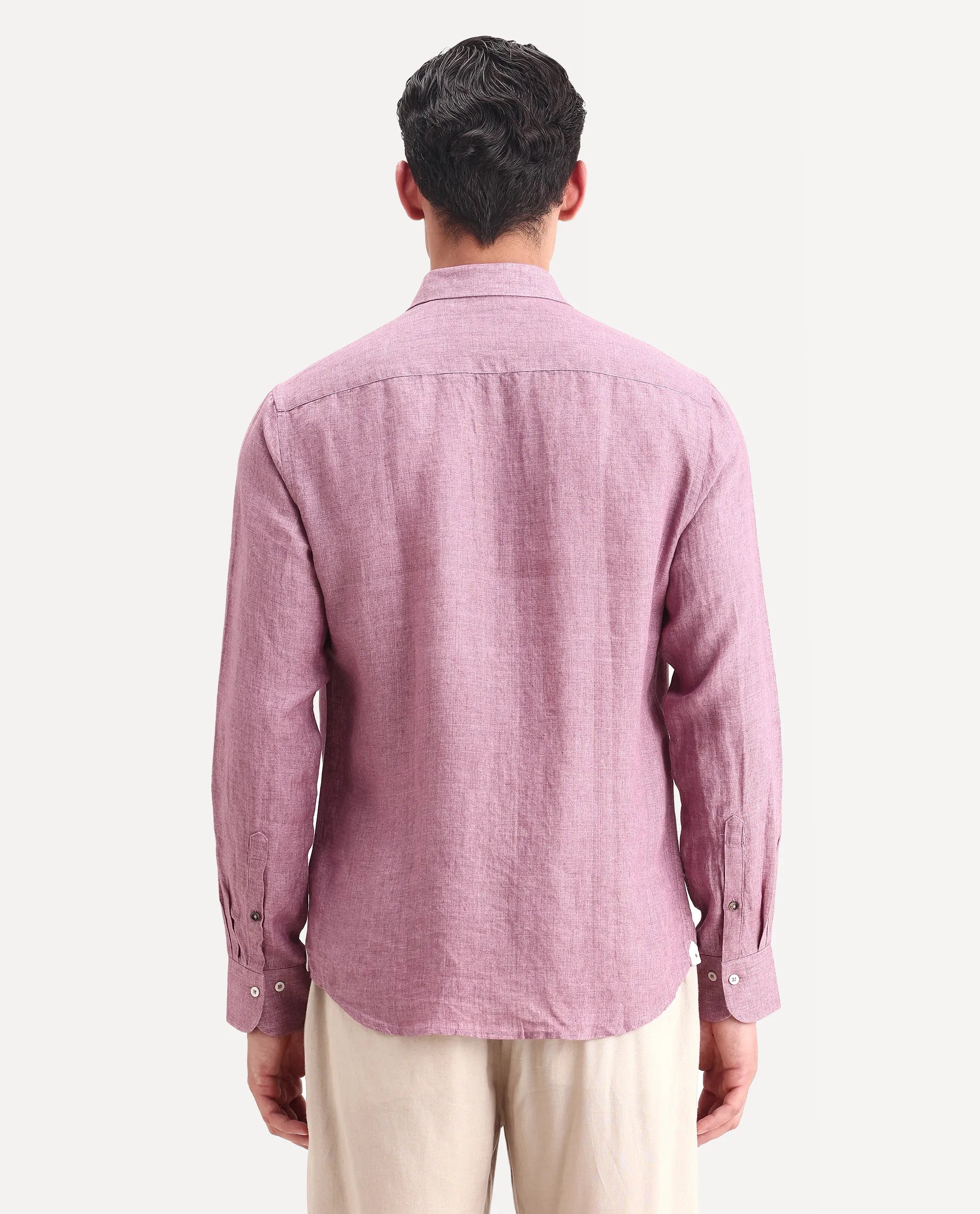 Rare Rabbit Men's Borium-2 Dusky Pink 100% Linen Plain Regular Fit Full Sleeve Collared Shirt