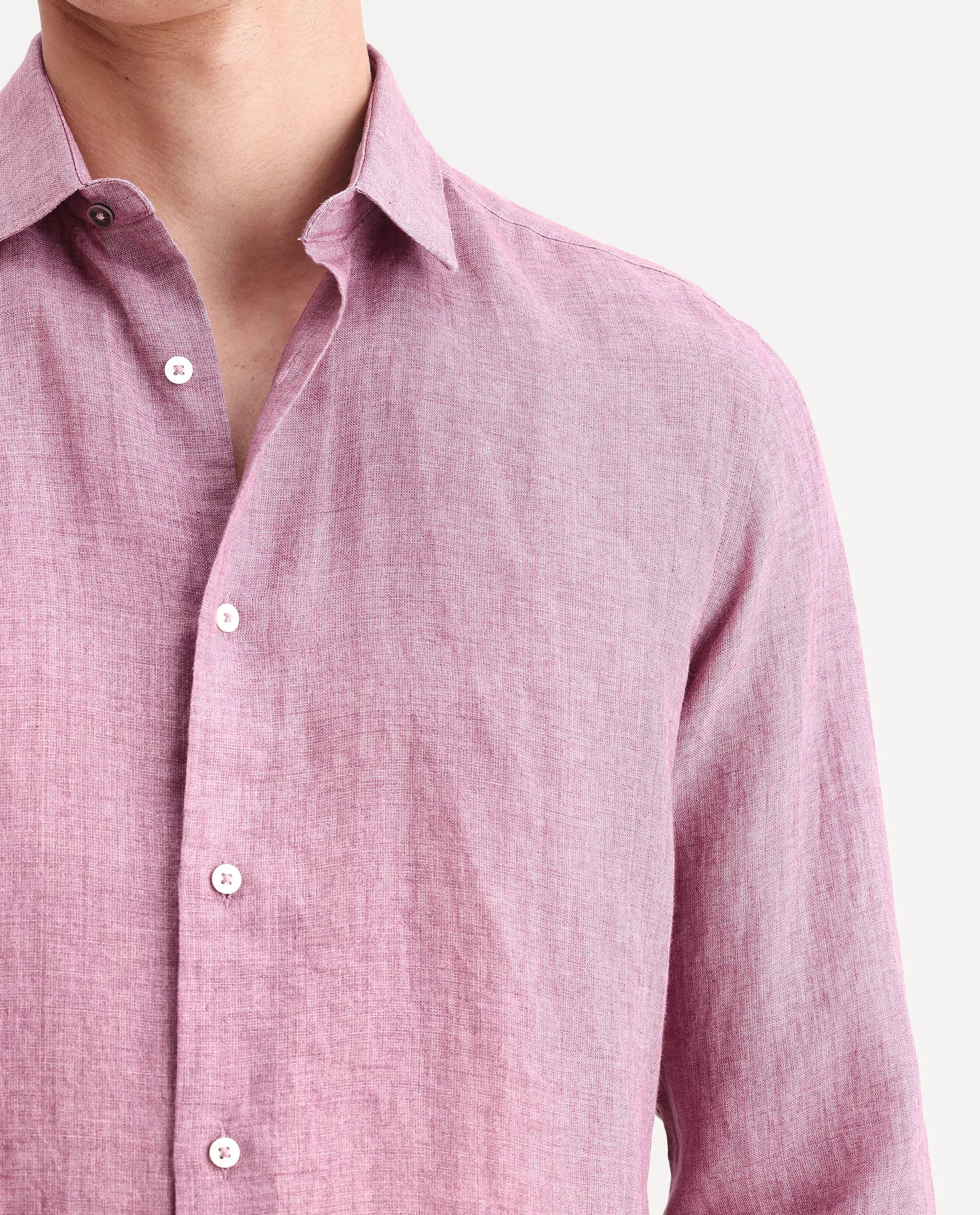 Rare Rabbit Men's Borium-2 Dusky Pink 100% Linen Plain Regular Fit Full Sleeve Collared Shirt