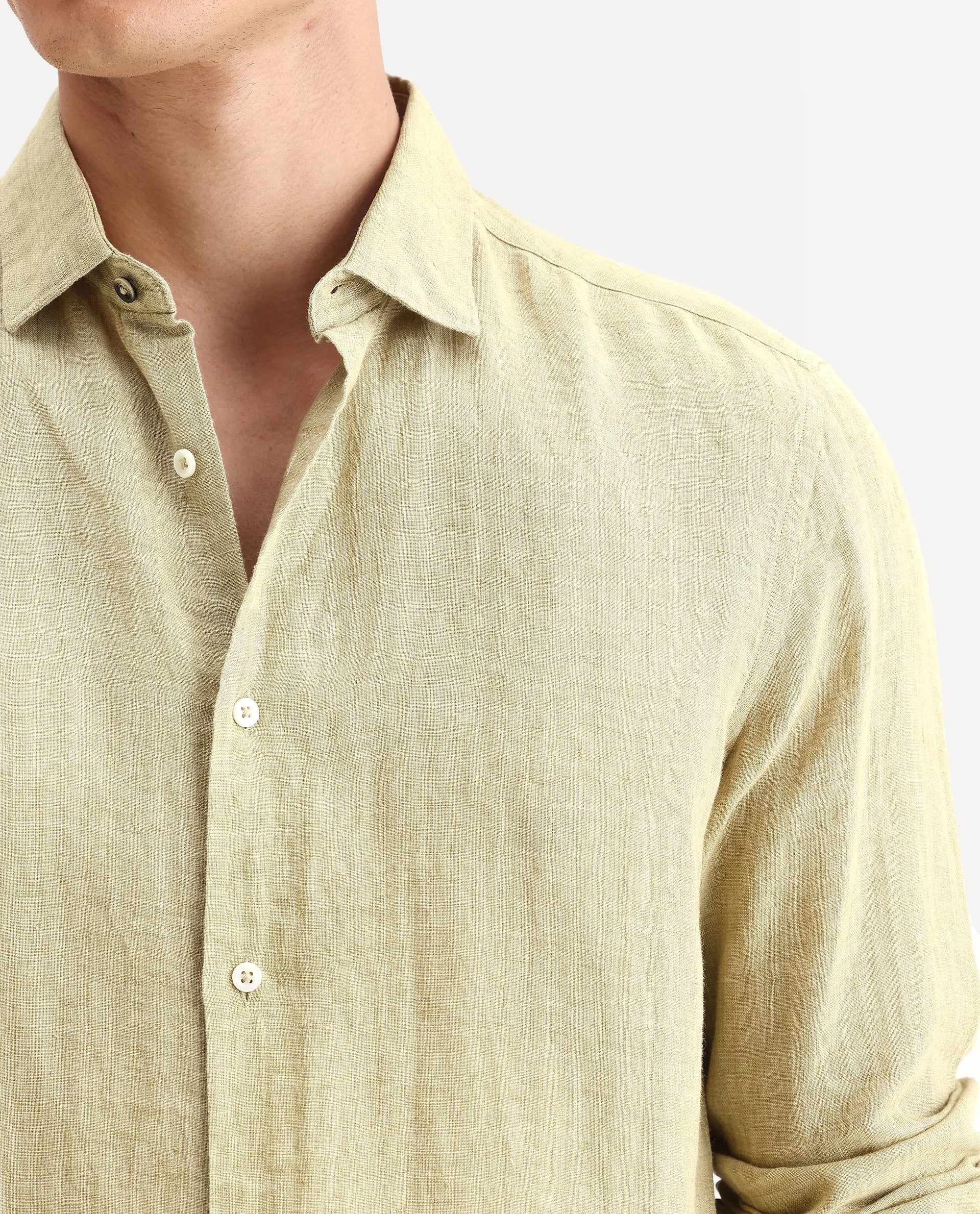 Rare Rabbit Men's Borium-2 Pastel Green 100% Linen Plain Regular Fit Full Sleeve Collared Shirt