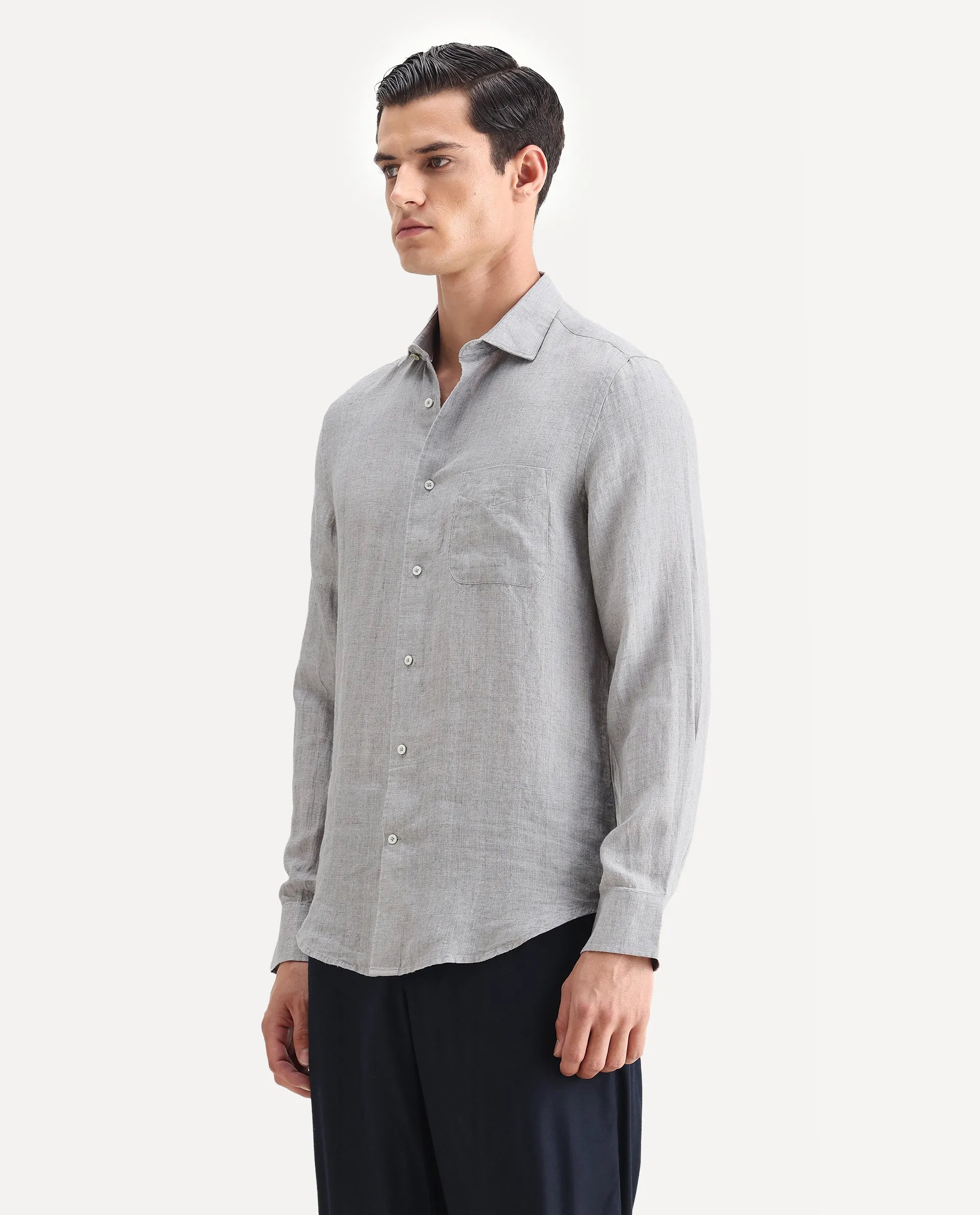 Rare Rabbit Men's Borium Ls-25 Beige 100% Linen Plain Regular Fit Full Sleeve Collared Shirt