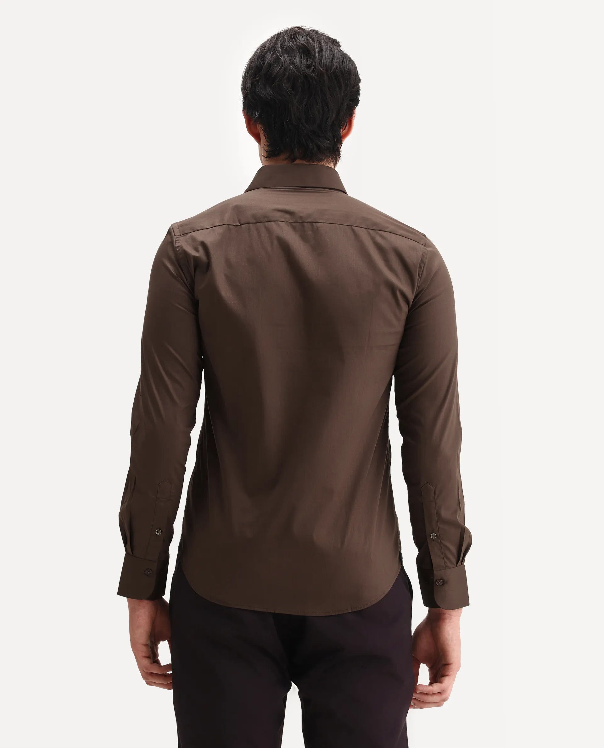 Rare Rabbit Men's Borium Ls-25 Brown 100% Linen Plain Regular Fit Full Sleeve Collared Shirt