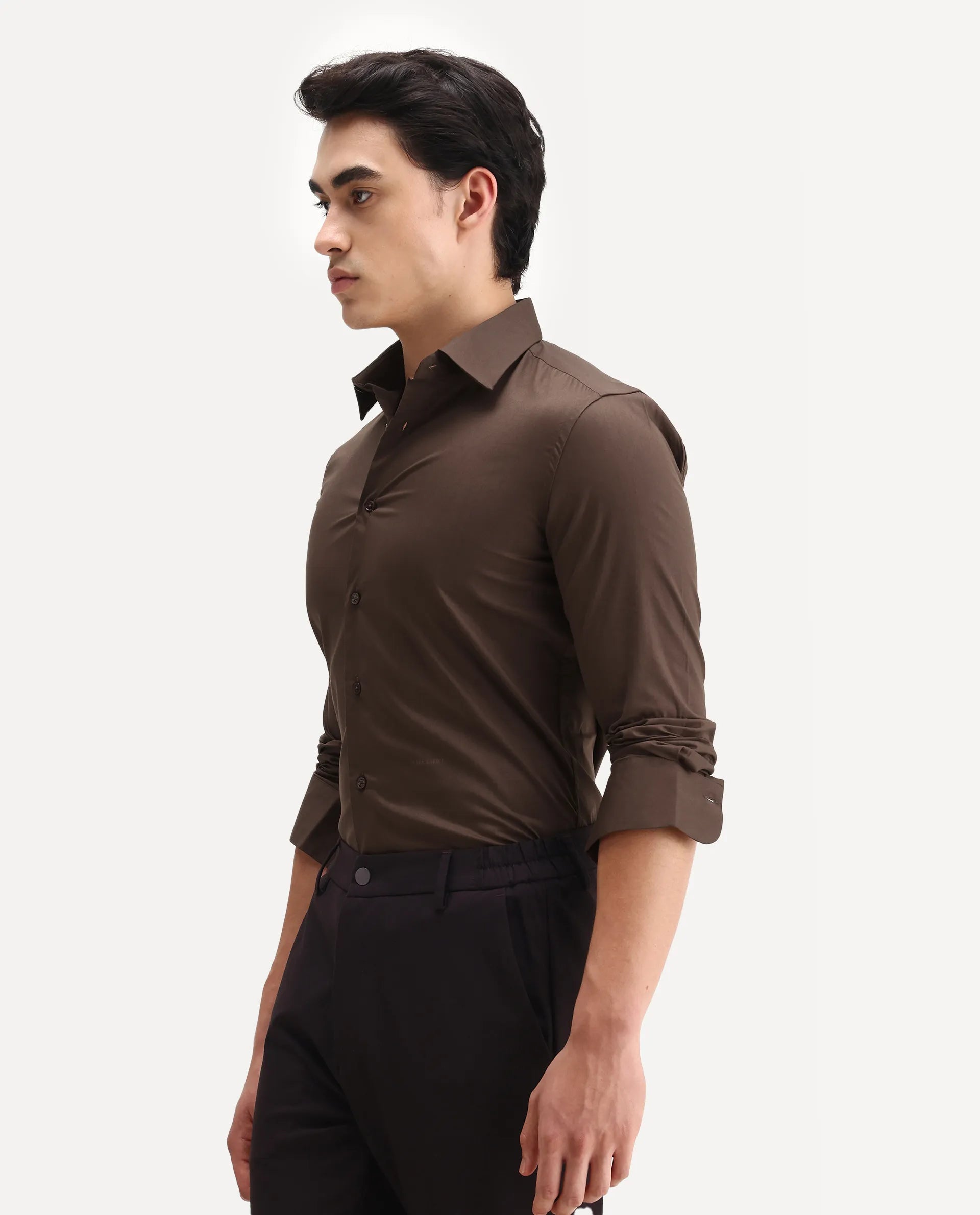 Rare Rabbit Men's Borium Ls-25 Brown 100% Linen Plain Regular Fit Full Sleeve Collared Shirt