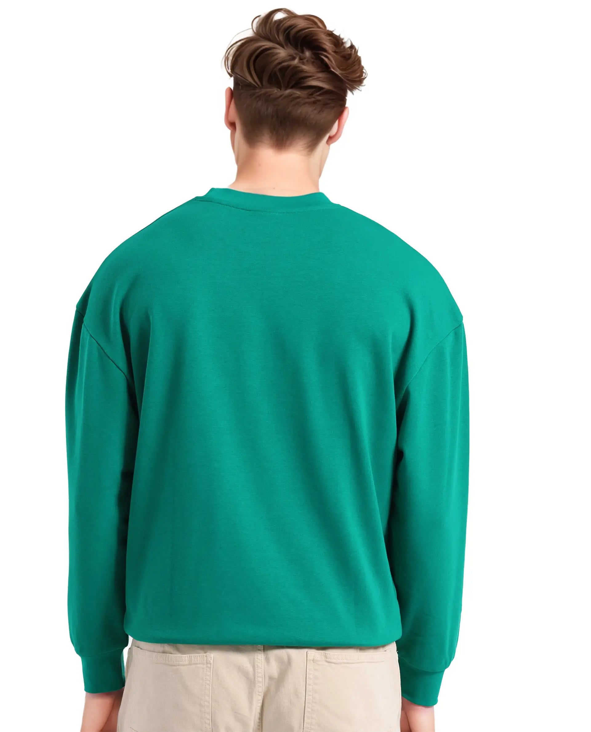 Rare Rabbit Men's Bott Green Cotton Blend Fabric Full Sleeve Crew Neck Boxy Fit Printed Sweatshirt