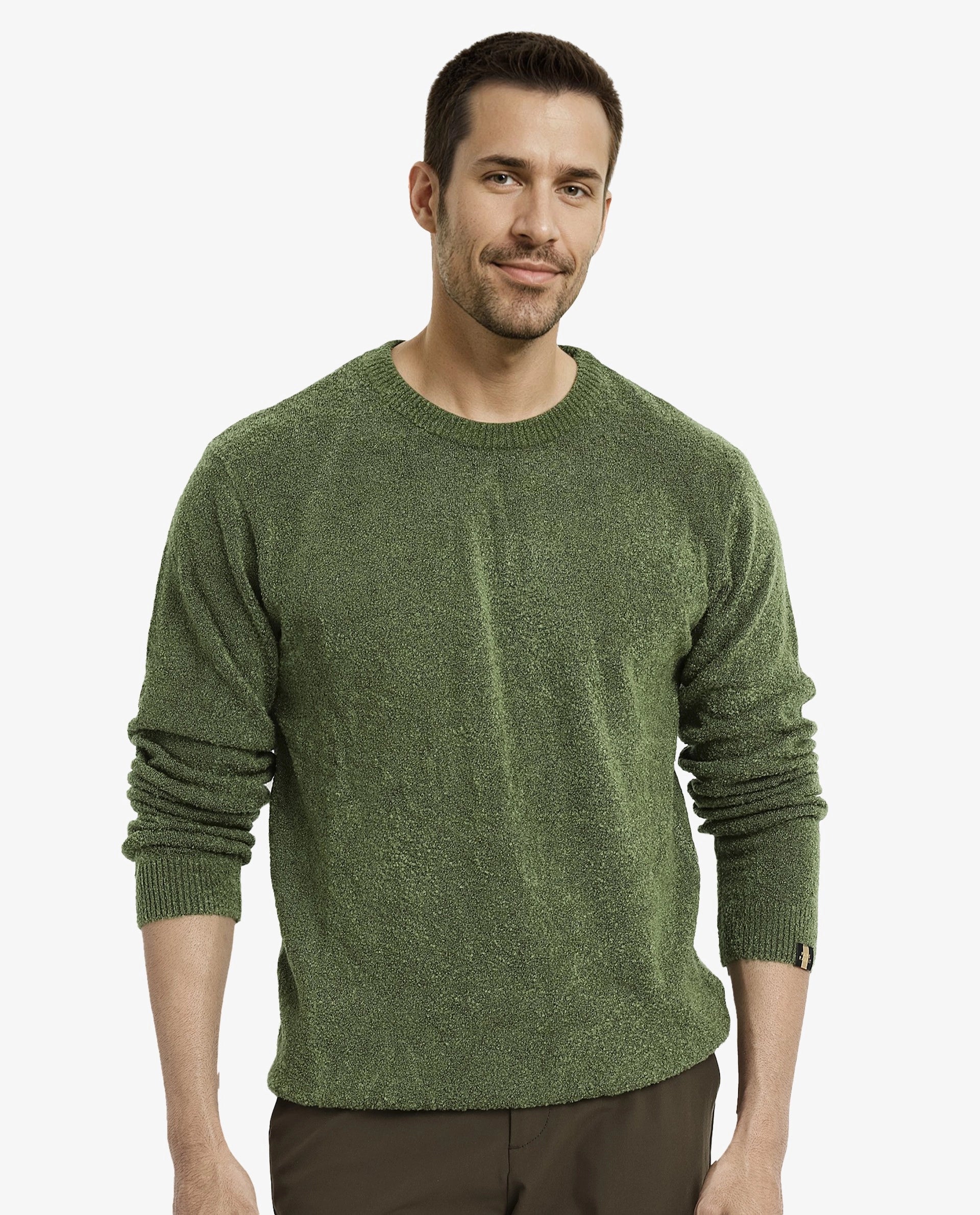 Rare Rabbit Men's Boule Green Poly Acrylic Fabric Full Sleeve Crew Neck Plain Sweater