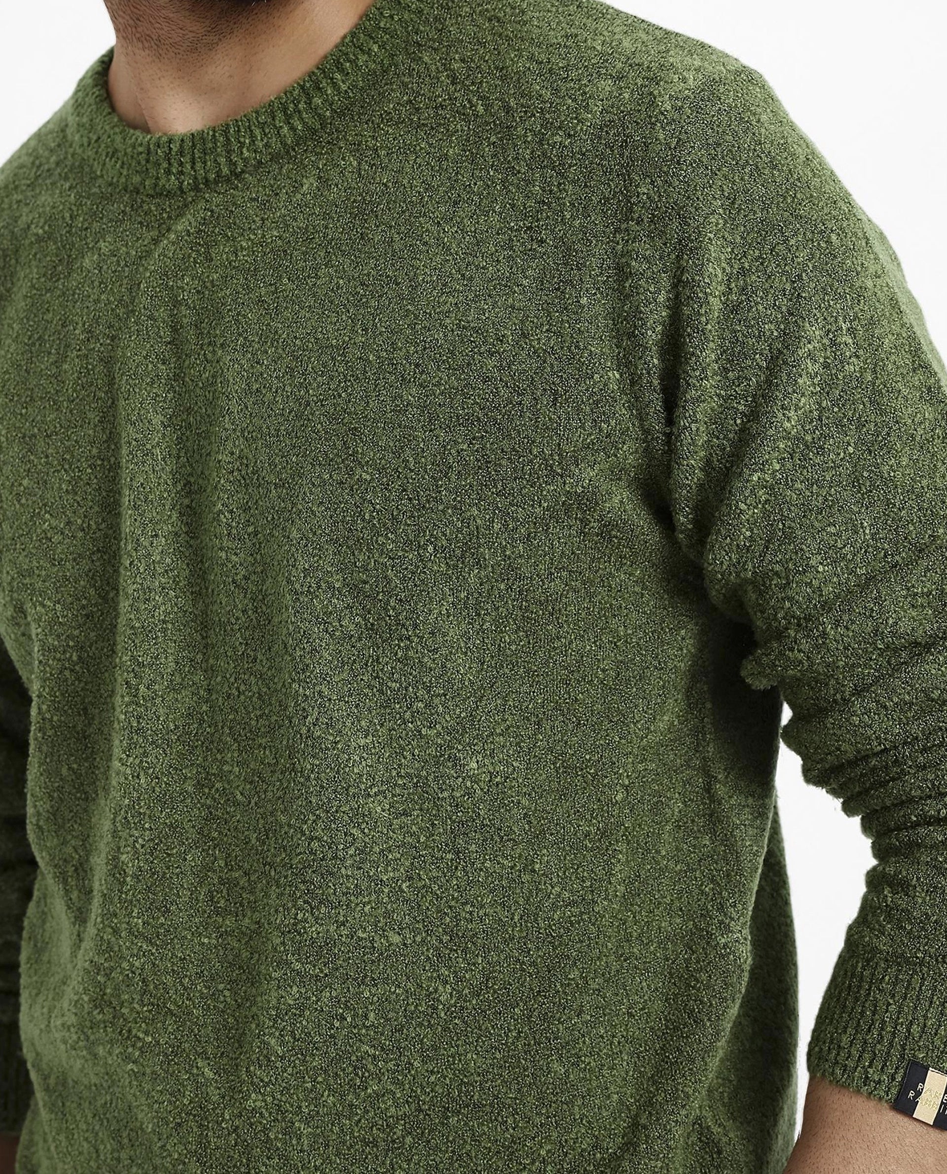 Rare Rabbit Men's Boule Green Poly Acrylic Fabric Full Sleeve Crew Neck Plain Sweater