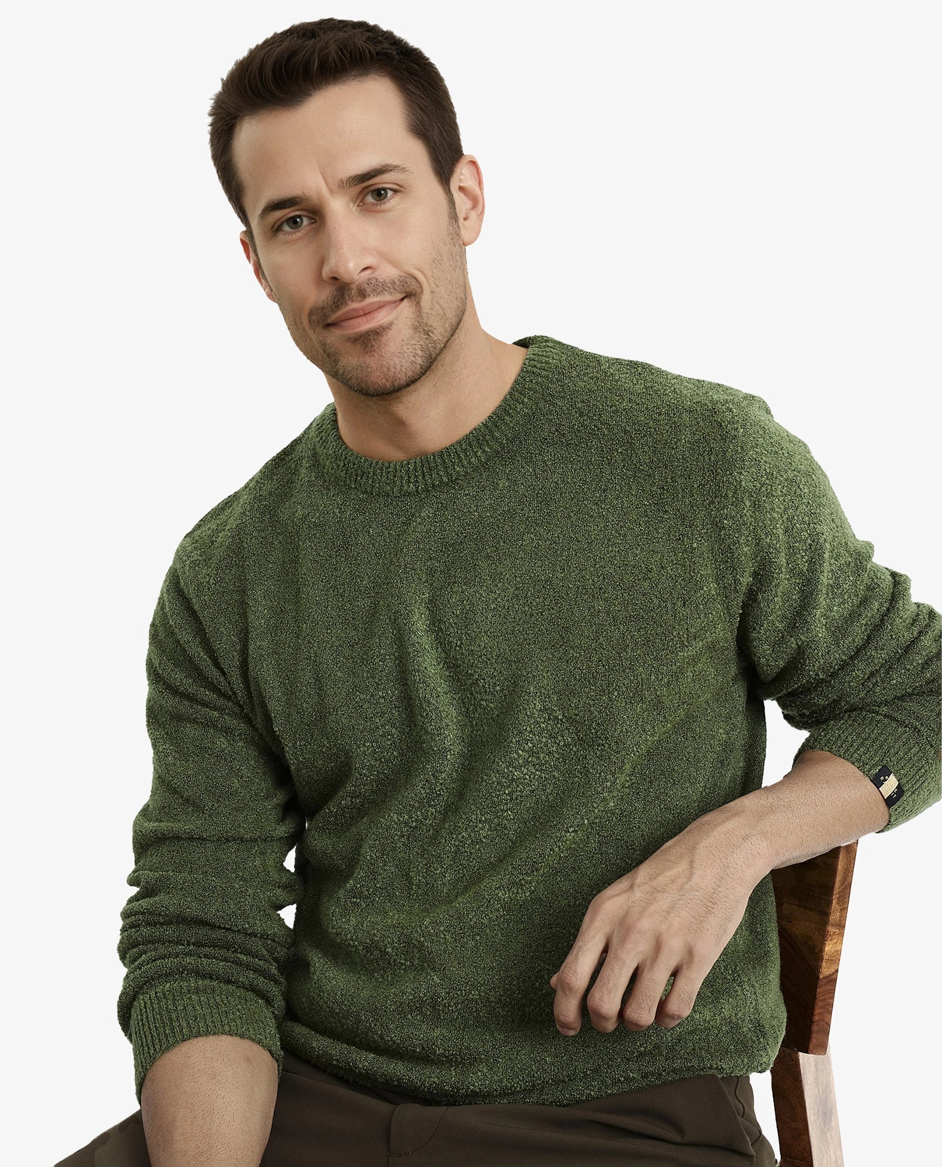 Rare Rabbit Men's Boule Green Poly Acrylic Fabric Full Sleeve Crew Neck Plain Sweater