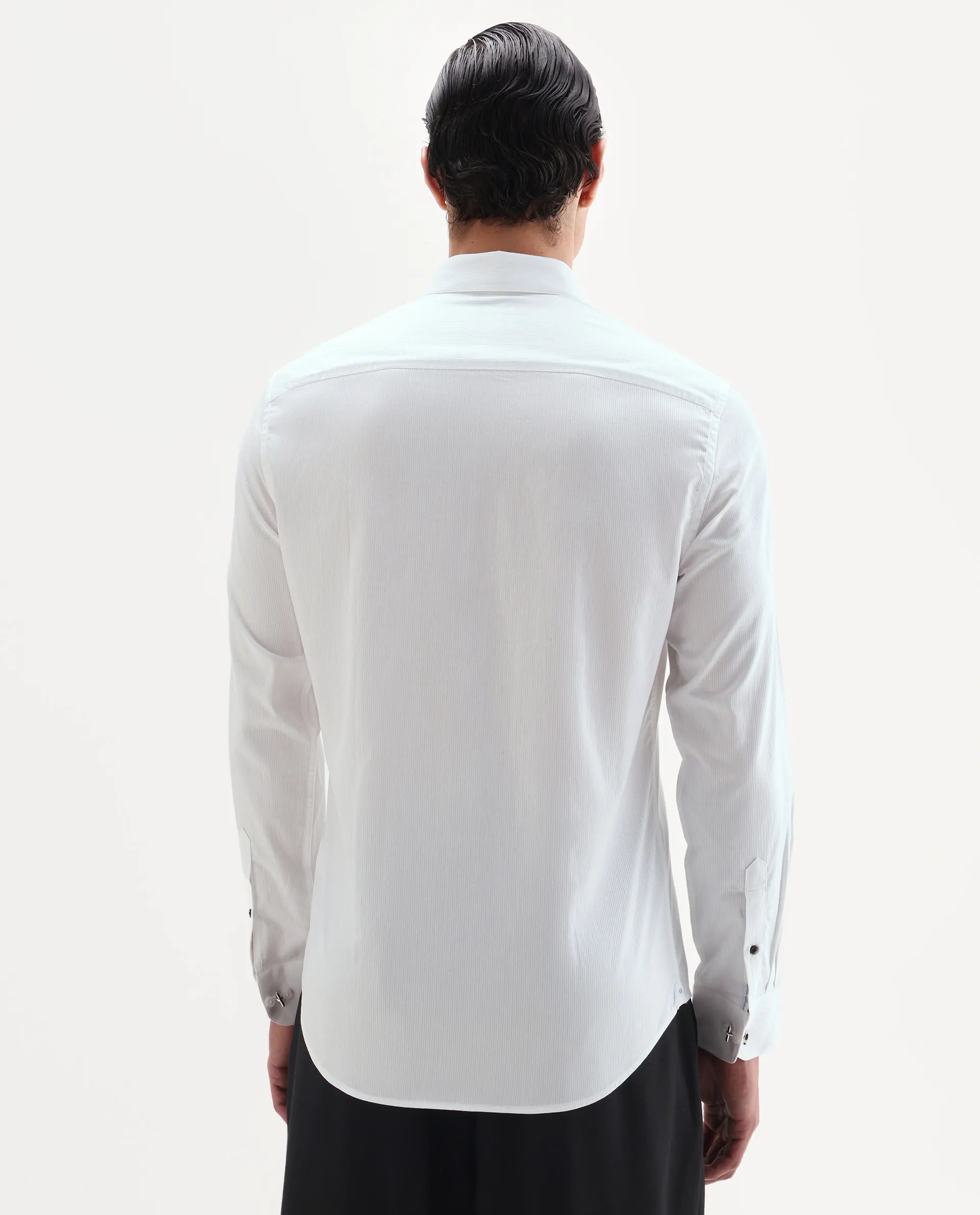 Rare Rabbit Men's Bovec-25 White Cotton Fabric Spread Collar Regular Fit Striped Shirt