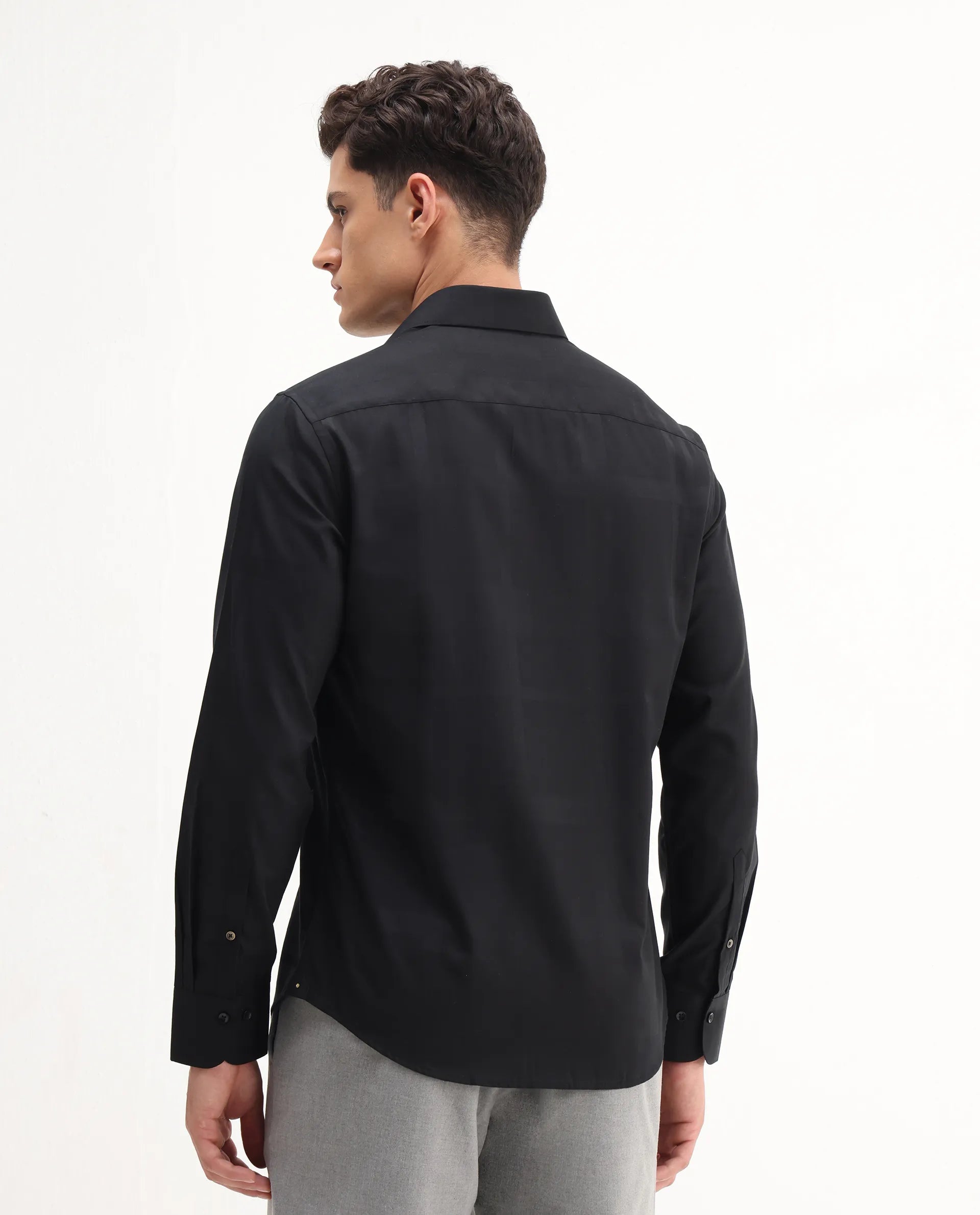 Rare Rabbit Men's Boxlet 25 Black Cotton Blend Checked Print Regular Fit Full Sleeve Collared Shirt