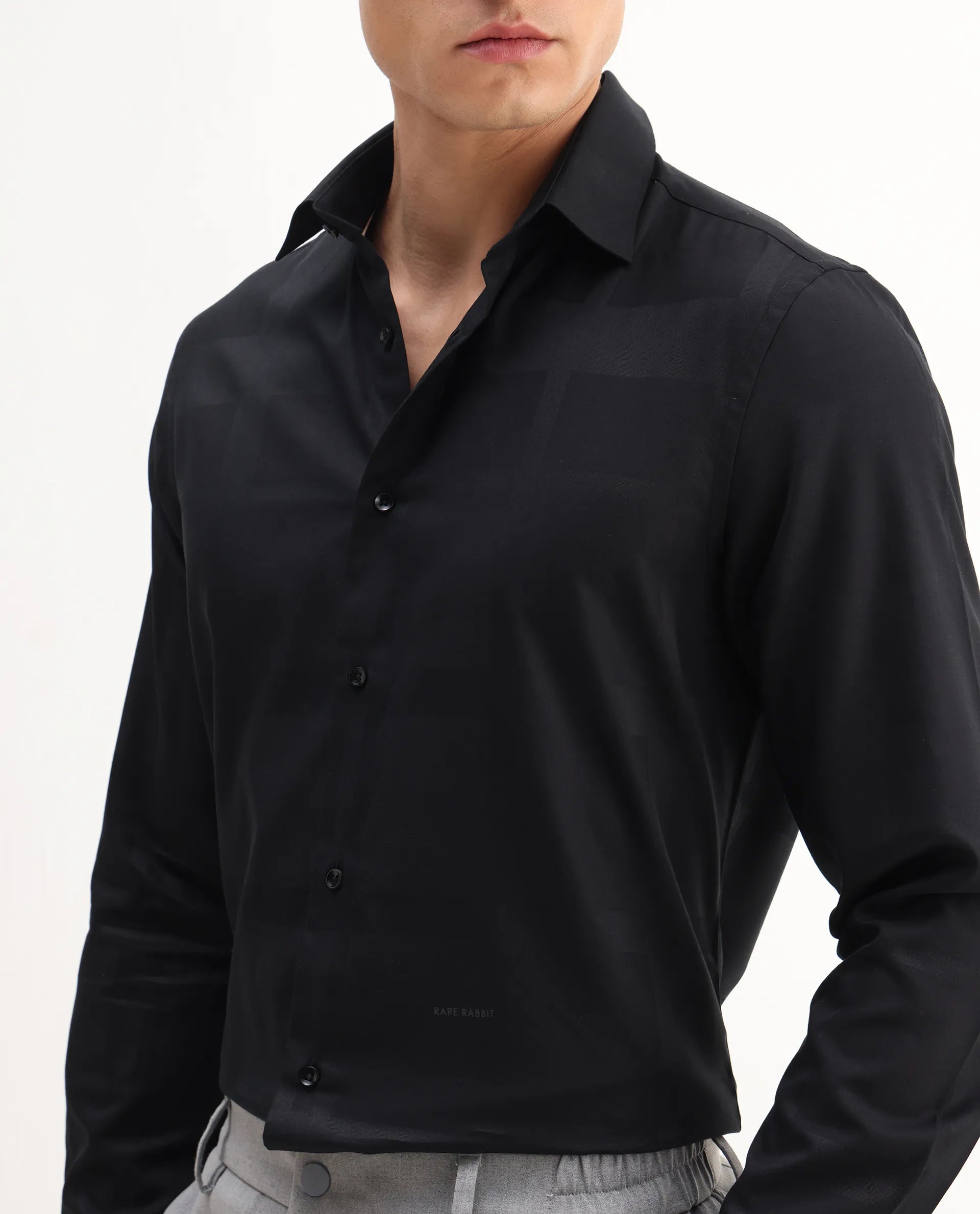 Rare Rabbit Men's Boxlet 25 Black Cotton Blend Checked Print Regular Fit Full Sleeve Collared Shirt