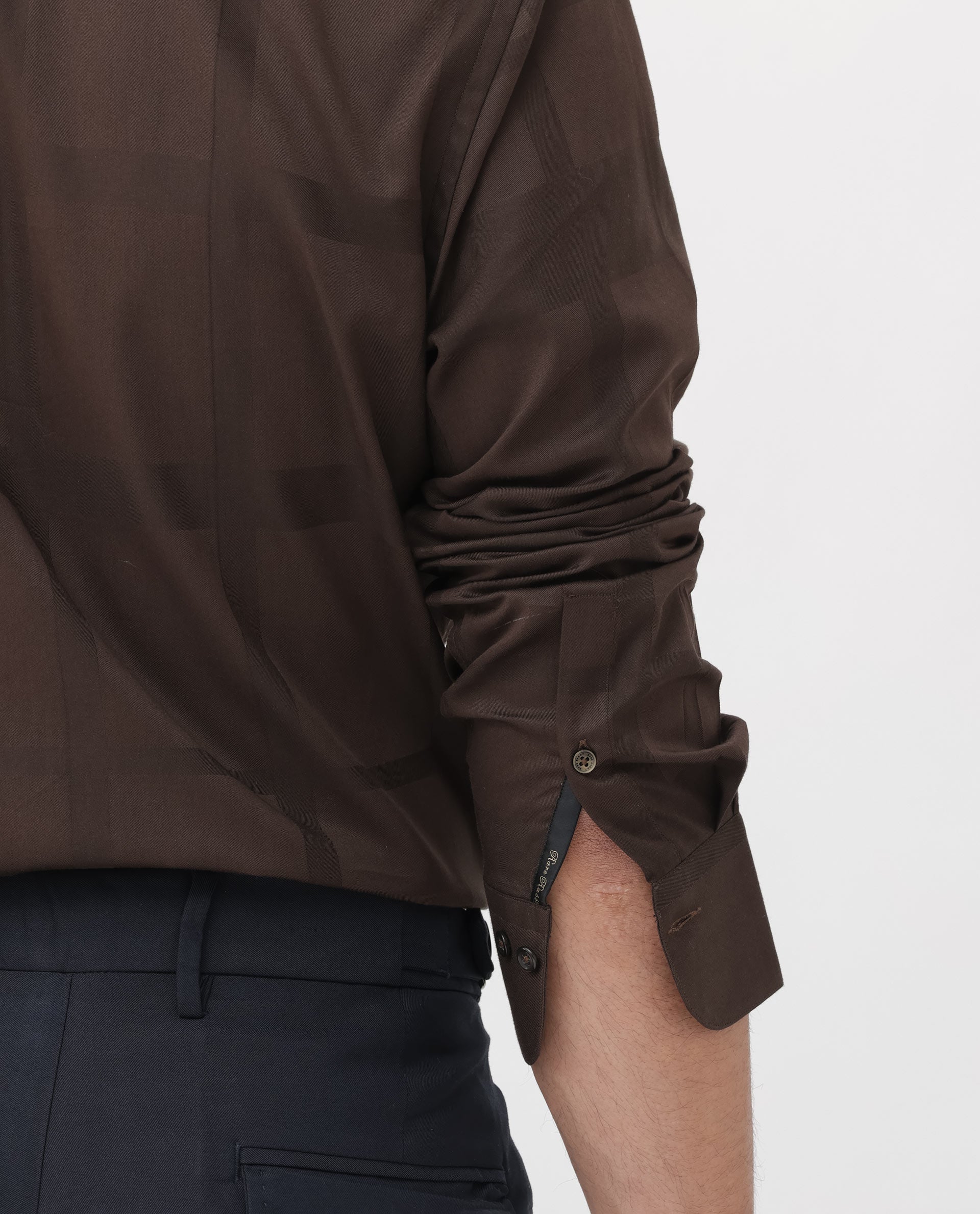 Rare Rabbit Men's Boxline-5 Brown Cotton Lyocell Fabric Full Sleeves Checks Shirt