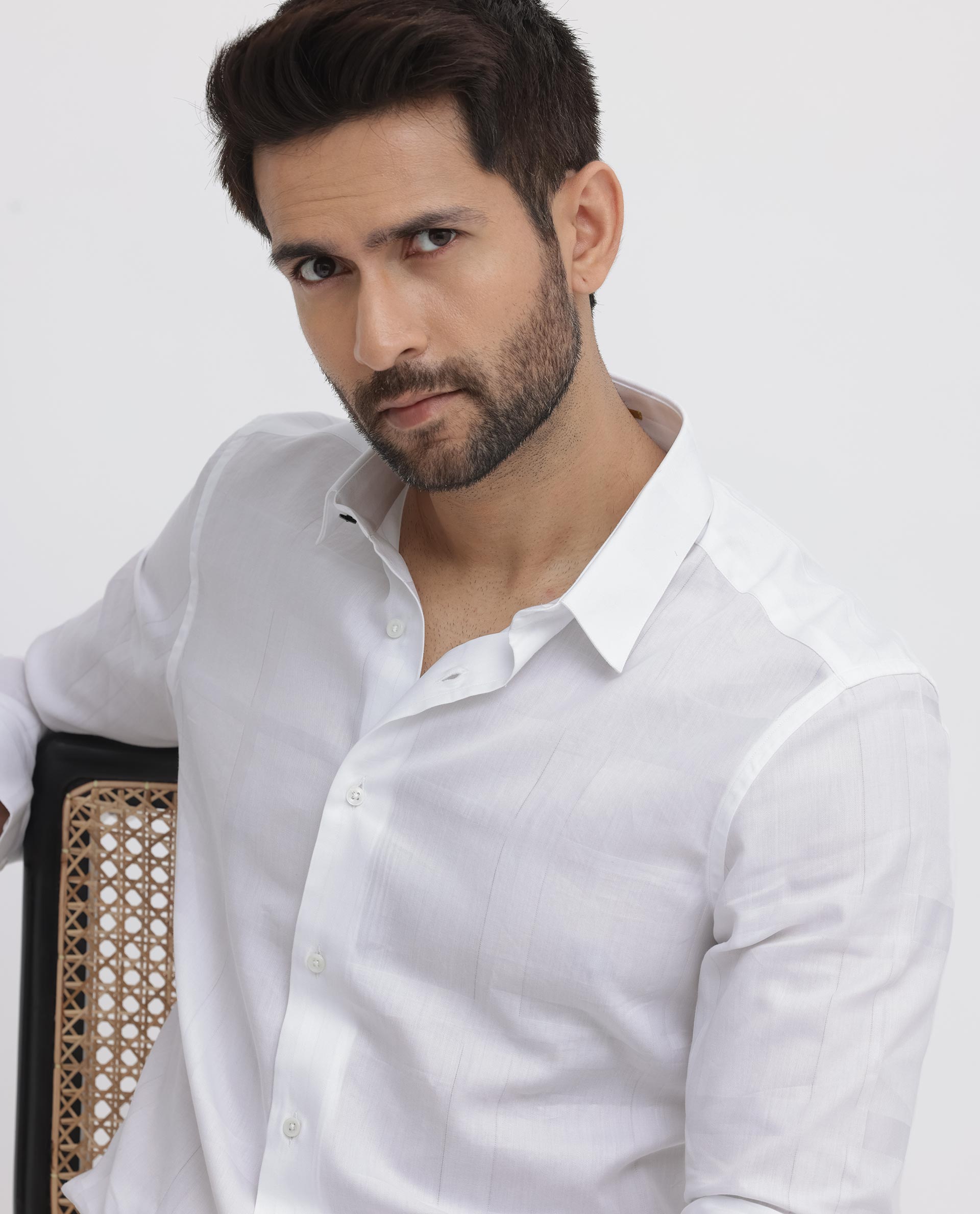 Rare Rabbit Men's Boxline-5 White Cotton Lyocell Fabric Full Sleeves Checks Shirt