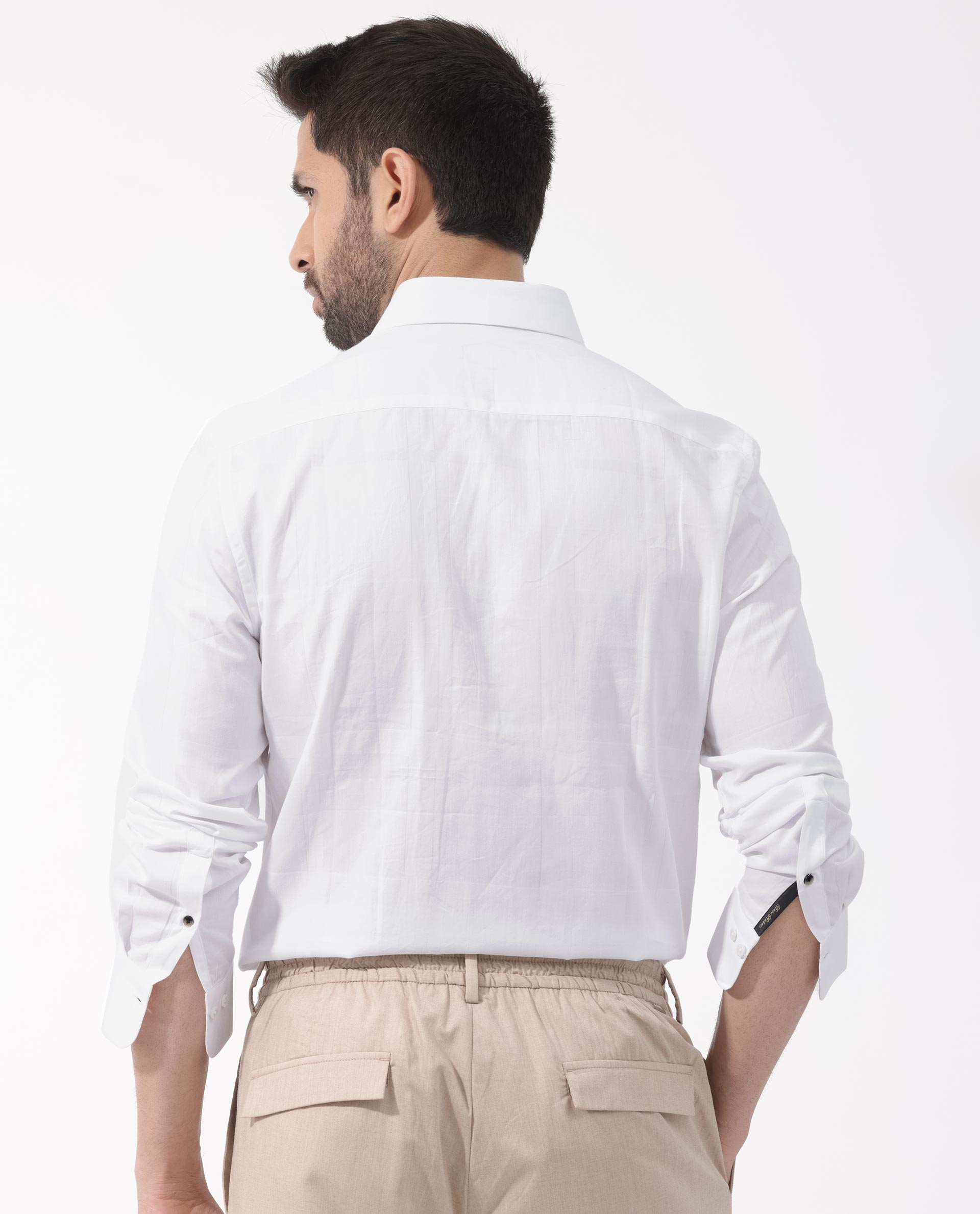 Rare Rabbit Men's Boxline-5 White Cotton Lyocell Fabric Full Sleeves Checks Shirt