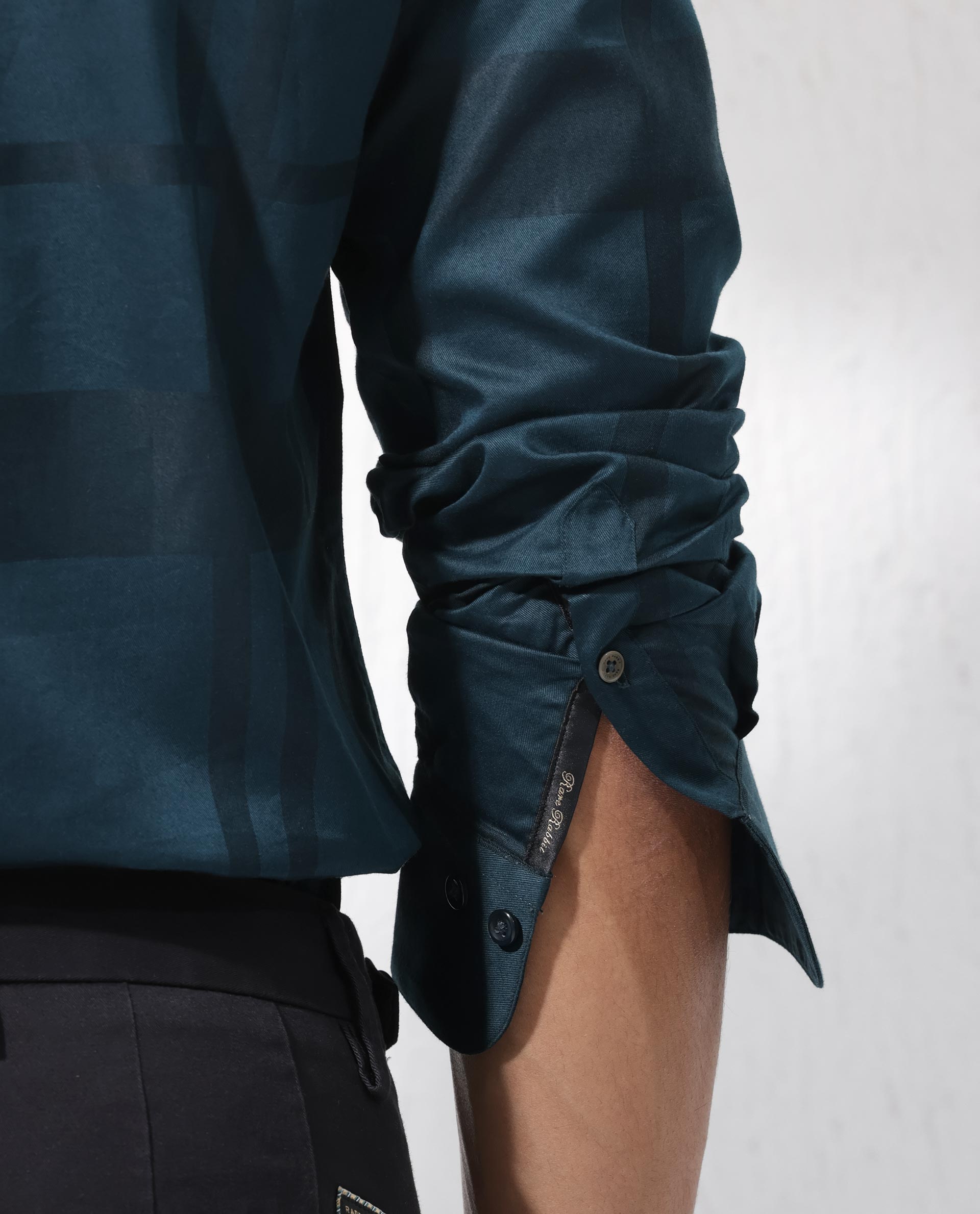 Rare Rabbit Men's Boxline- 5 Dark Teal Cotton Lyocell Fabric Full Sleeves Checks Shirt