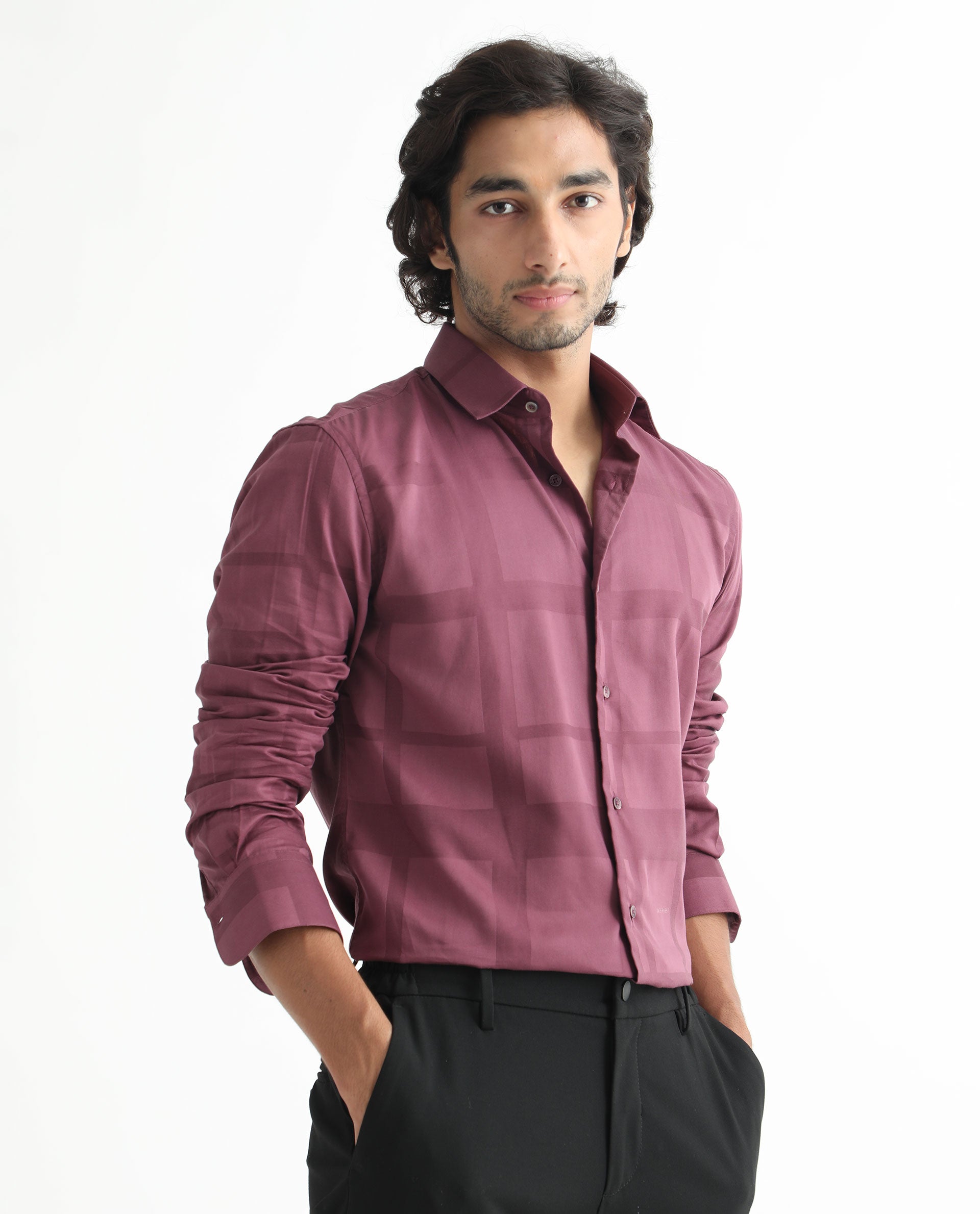 Rare Rabbit Men's Boxline Maroon Cotton Lyocell Fabric Full Sleeves Checks Print Shirt