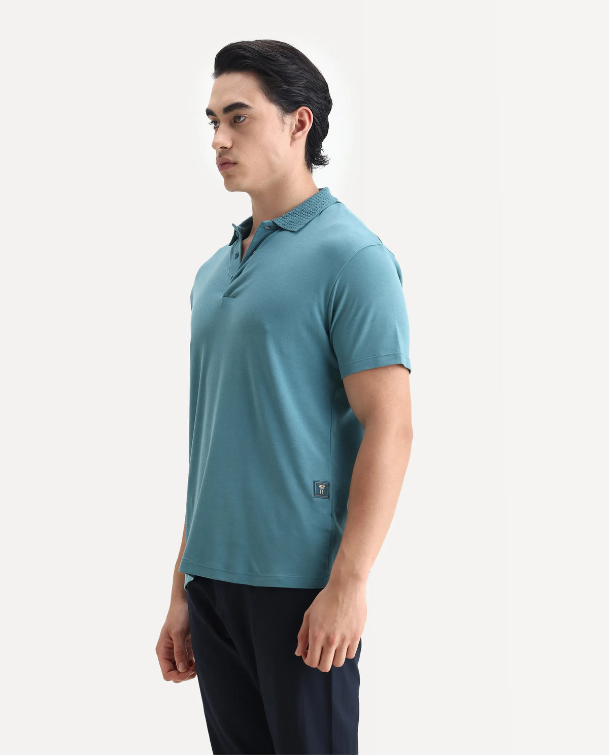 Rare Rabbit Men's Braidey Teal Cotton Plain Regular Fit Half Sleeve Polo