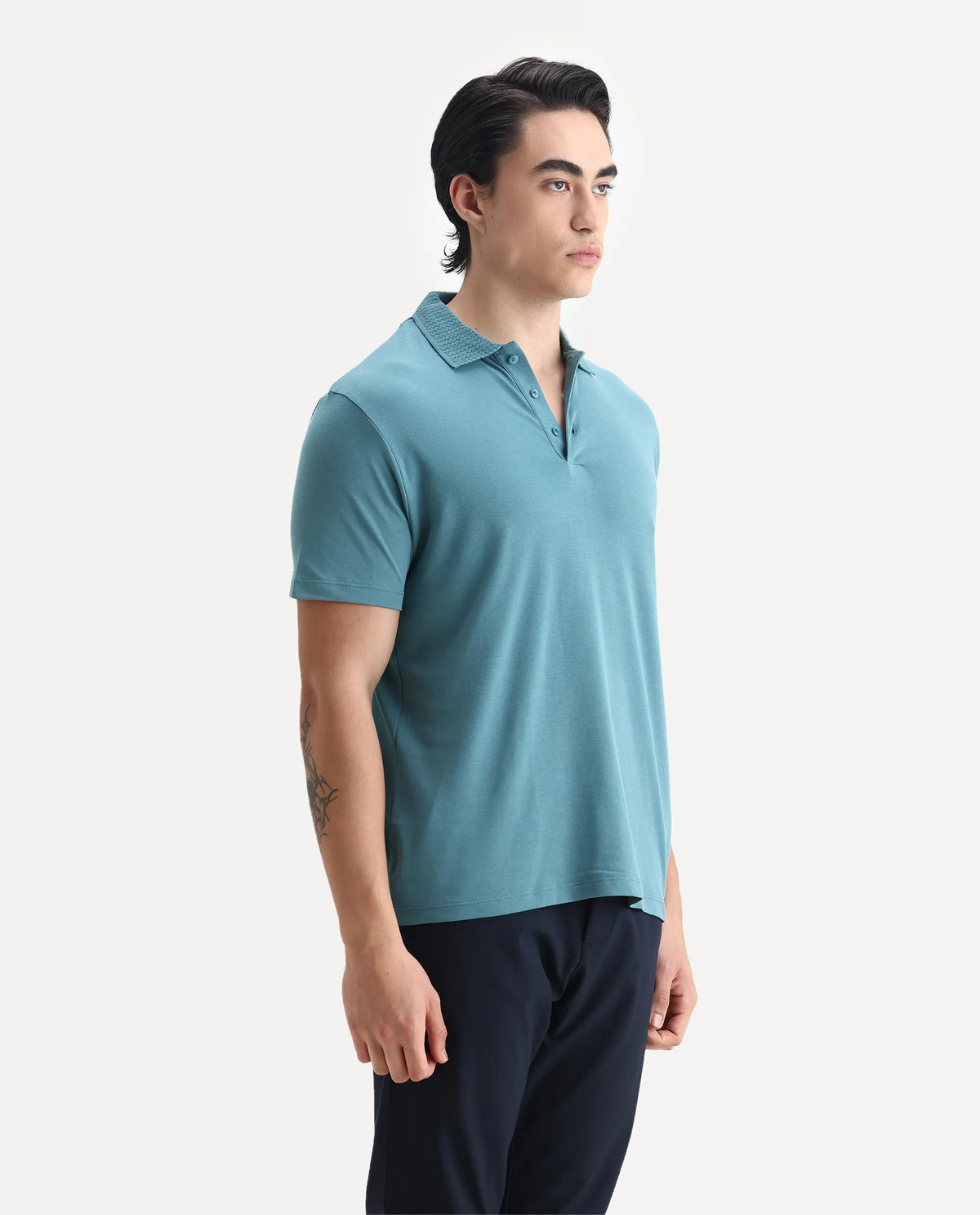 Rare Rabbit Men's Braidey Teal Cotton Plain Regular Fit Half Sleeve Polo