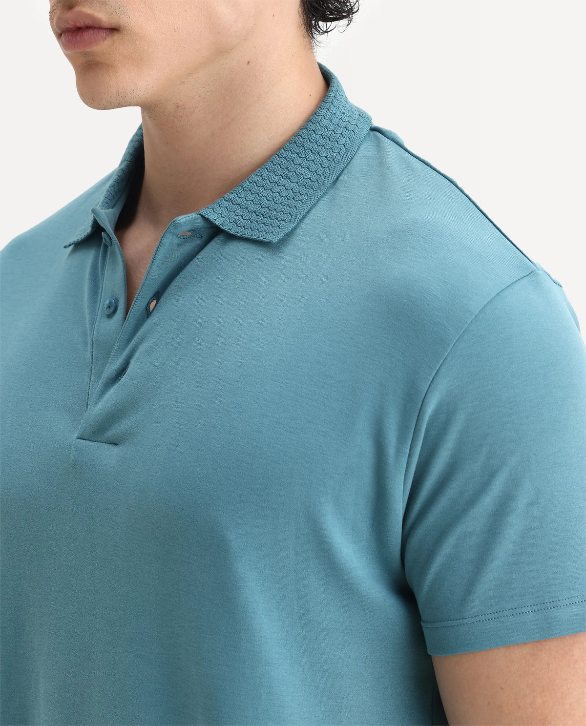Rare Rabbit Men's Braidey Teal Cotton Plain Regular Fit Half Sleeve Polo